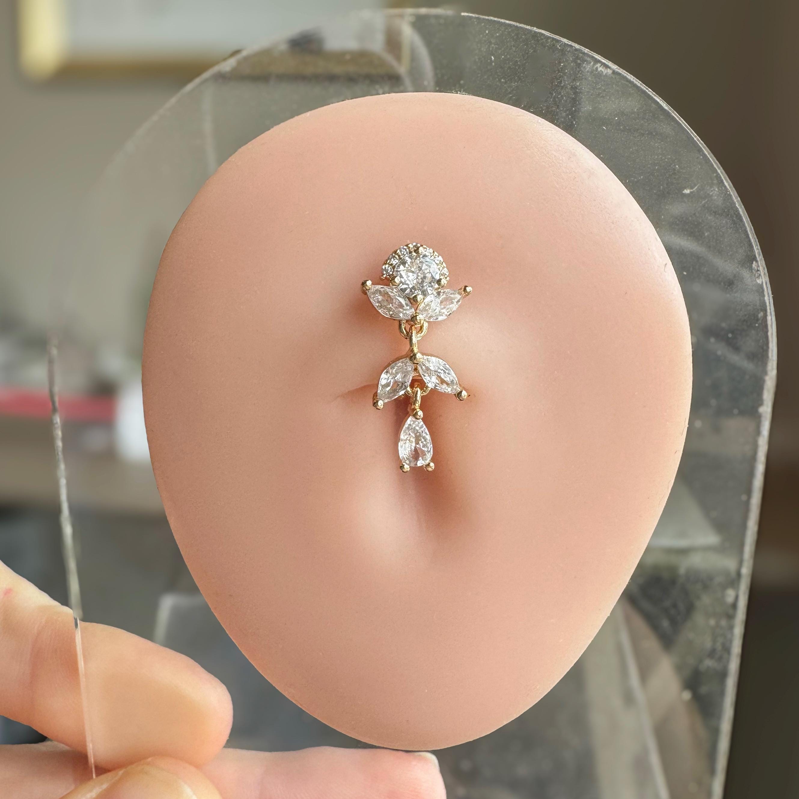 Verdessa Drop Belly Button Ring-Belly Button Rings-Elara Body Jewelry