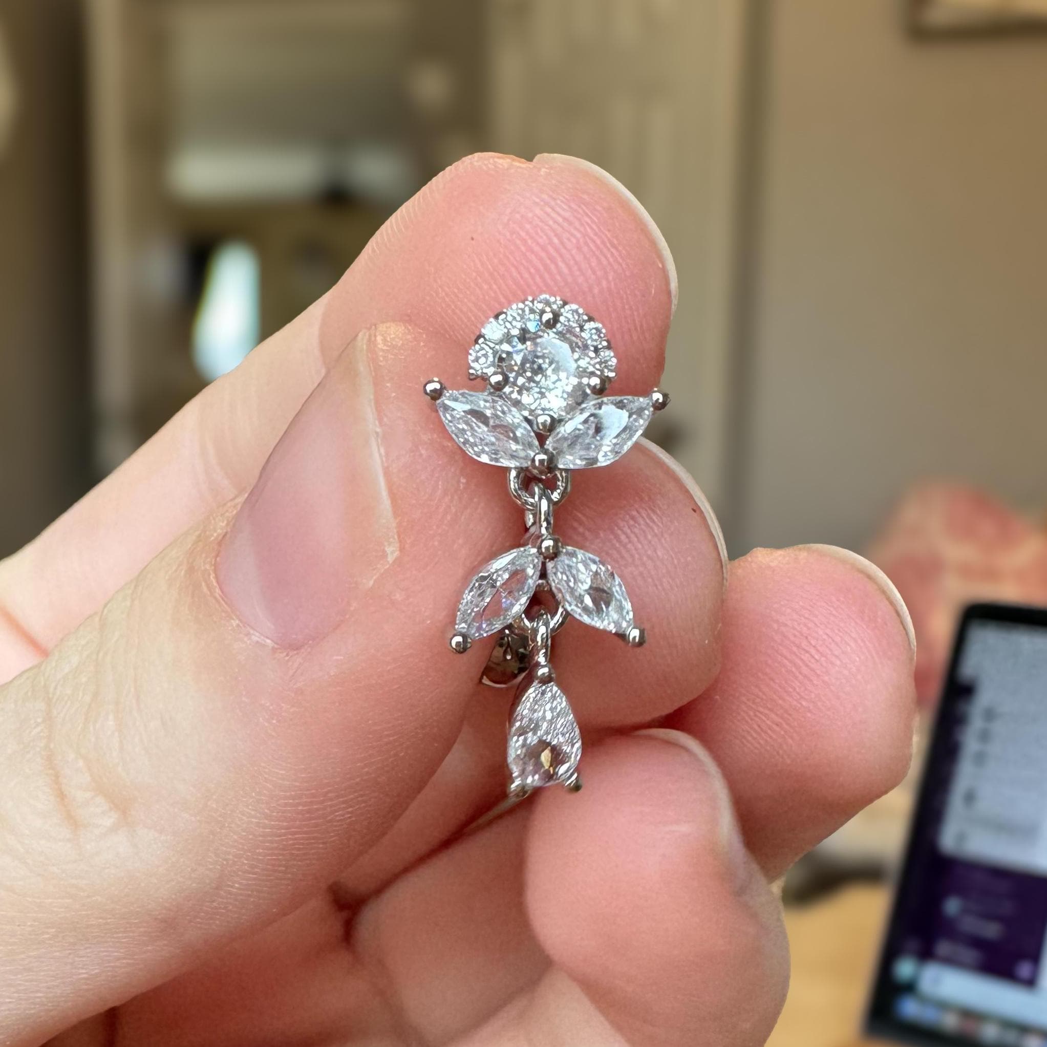 Verdessa Drop Belly Button Ring-Belly Button Rings-Silver-Elara Body Jewelry