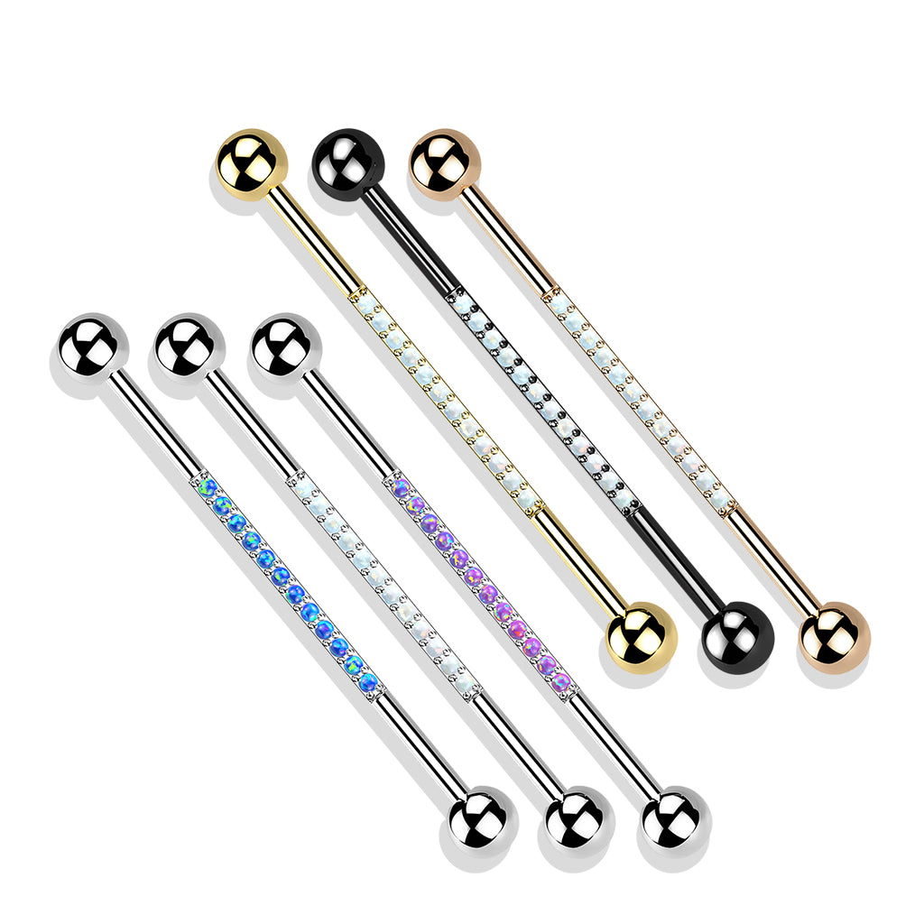 Verite Opale Industrial Piercing-Industrial Barbell-Rose Gold/White Opal-Elara Body Jewelry