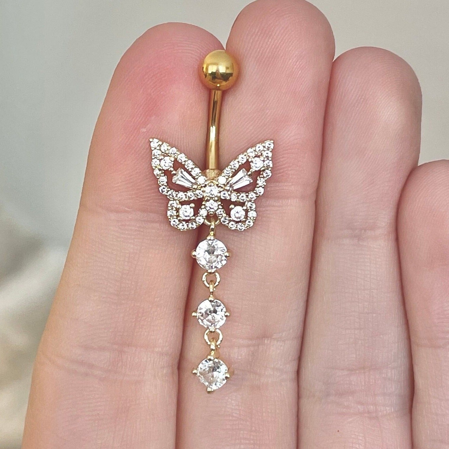 Aeris Belly Button Ring-Belly Button Rings-Gold/Clear CZs-Elara Body Jewelry