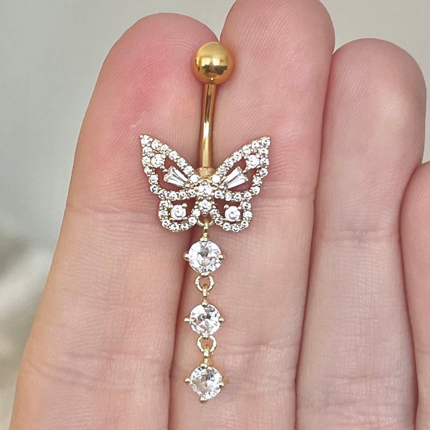 Aeris Belly Button Ring-Belly Button Rings-Gold/Clear CZs-Elara Body Jewelry