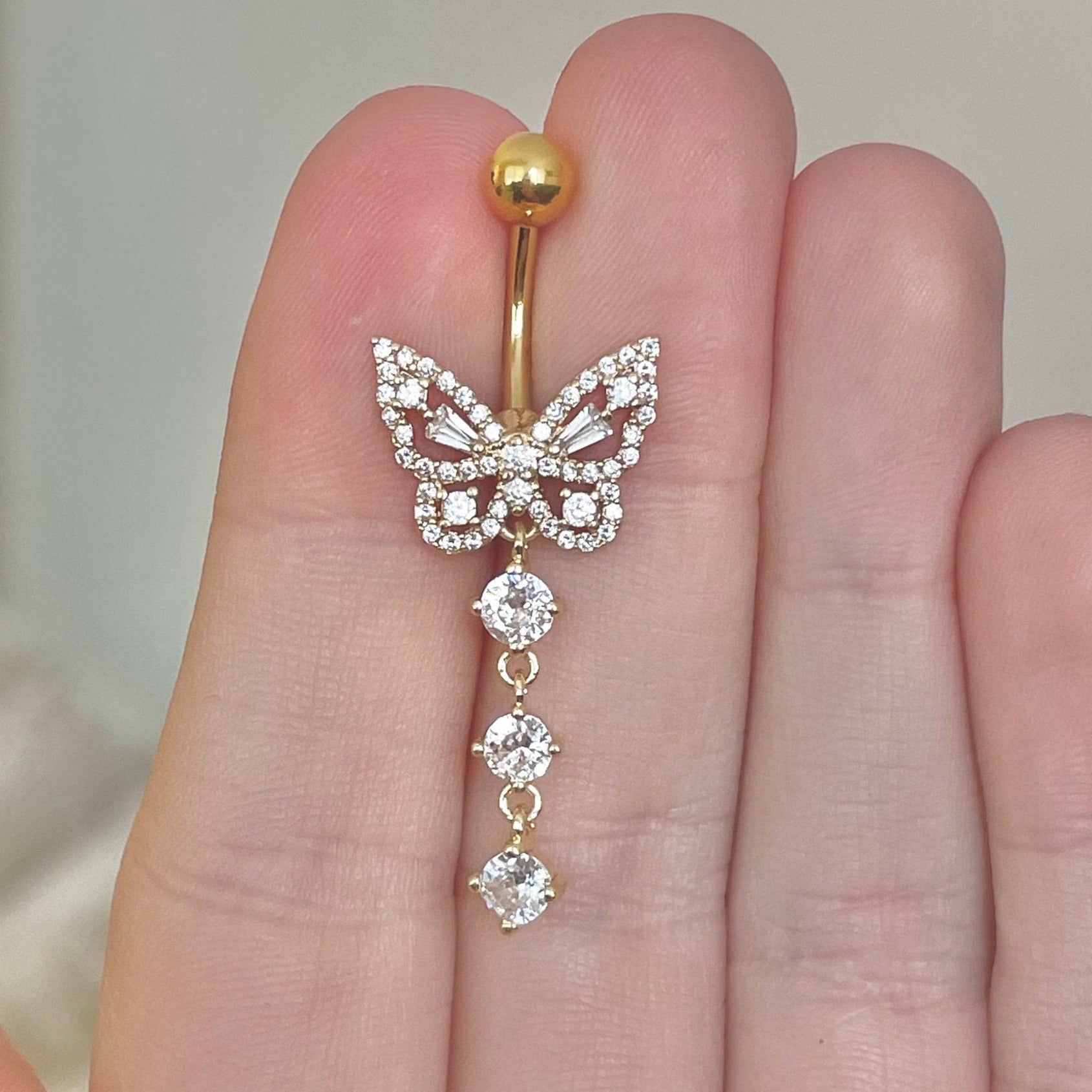 Aeris Belly Button Ring-Belly Button Rings-Gold/Clear CZs-Elara Body Jewelry