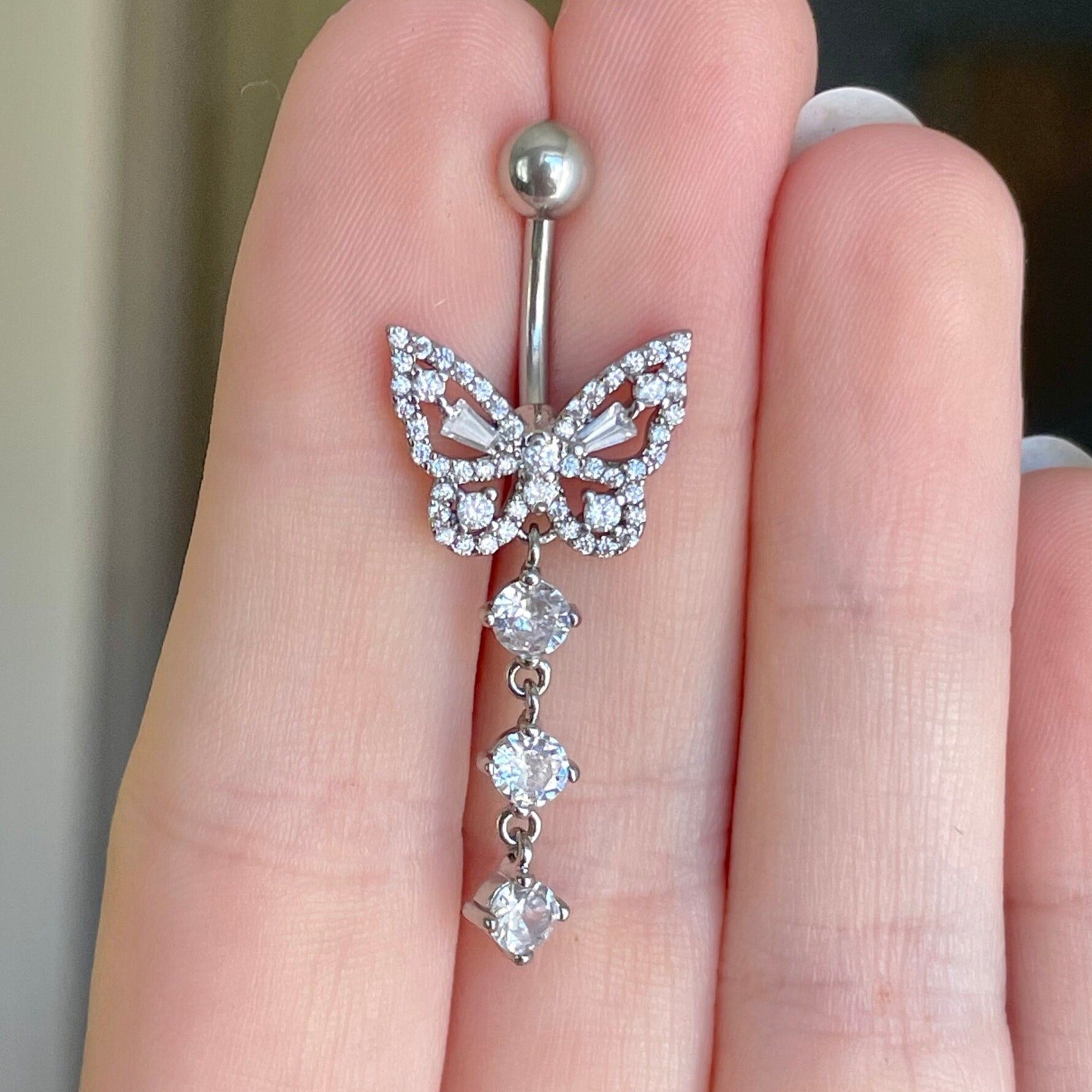 Aeris Belly Button Ring-Belly Button Rings-Silver/Clear CZs-Elara Body Jewelry