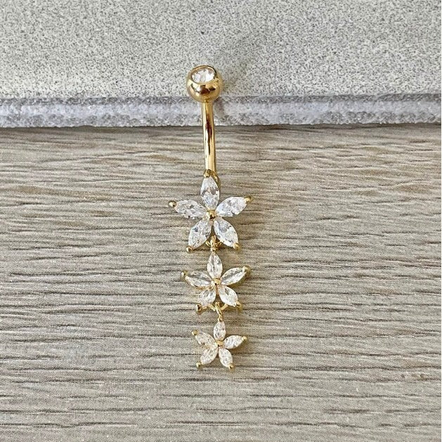 Aloura Flora Belly Button Ring-Belly Button Rings-Gold-Elara Body Jewelry