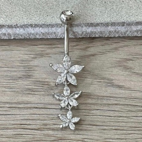 Aloura Flora Belly Button Ring-Belly Button Rings-Silver-Elara Body Jewelry