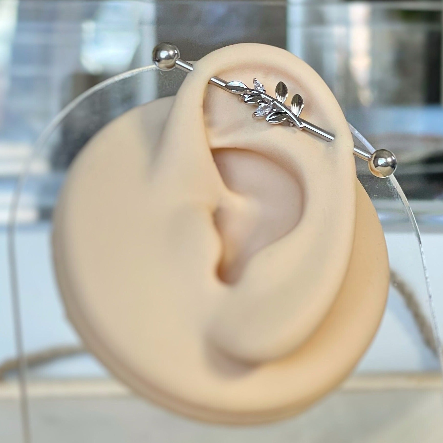 Aura Leaf Industrial Piercing-Industrial Barbell-Elara Body Jewelry