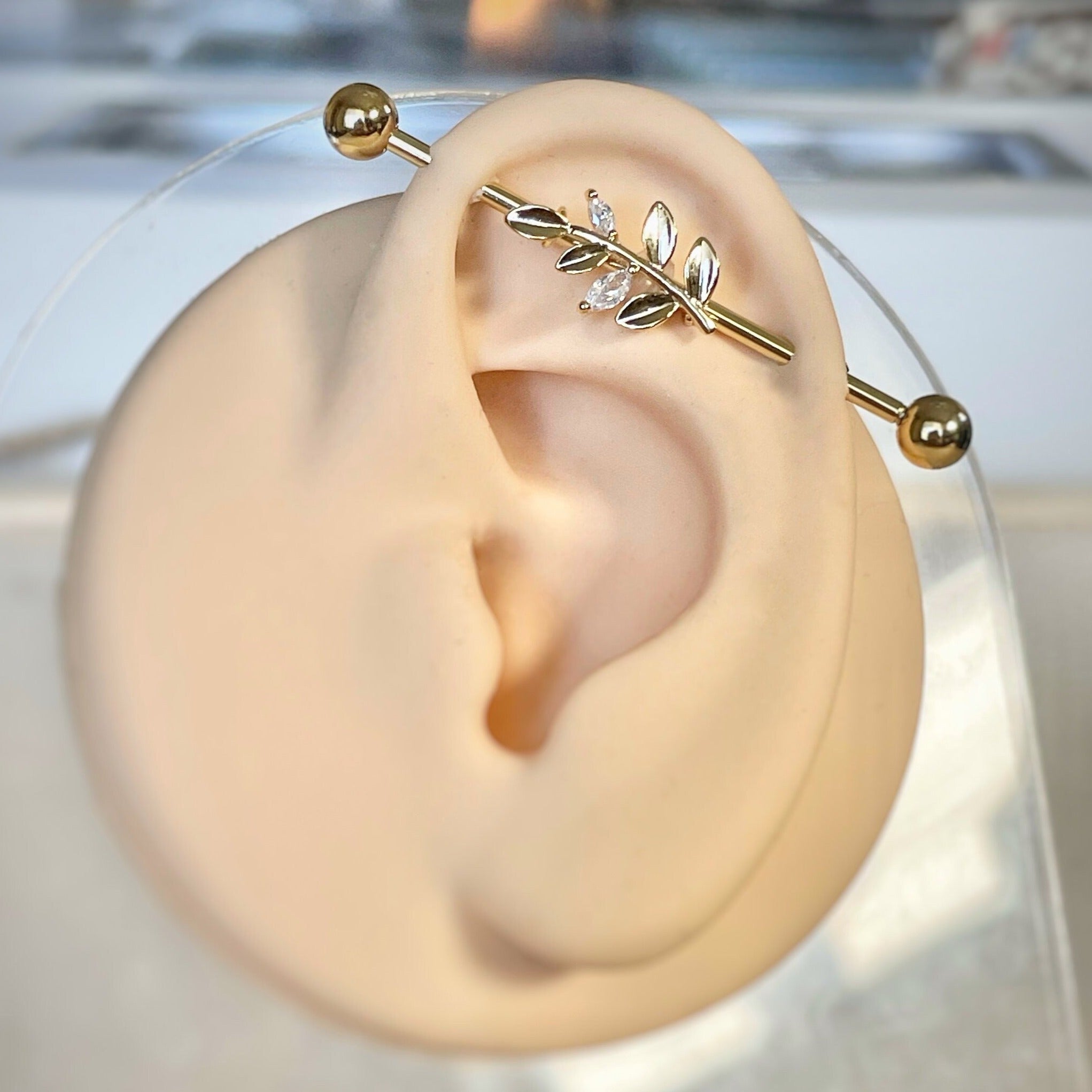 Aura Leaf Industrial Piercing-Industrial Barbell-Elara Body Jewelry