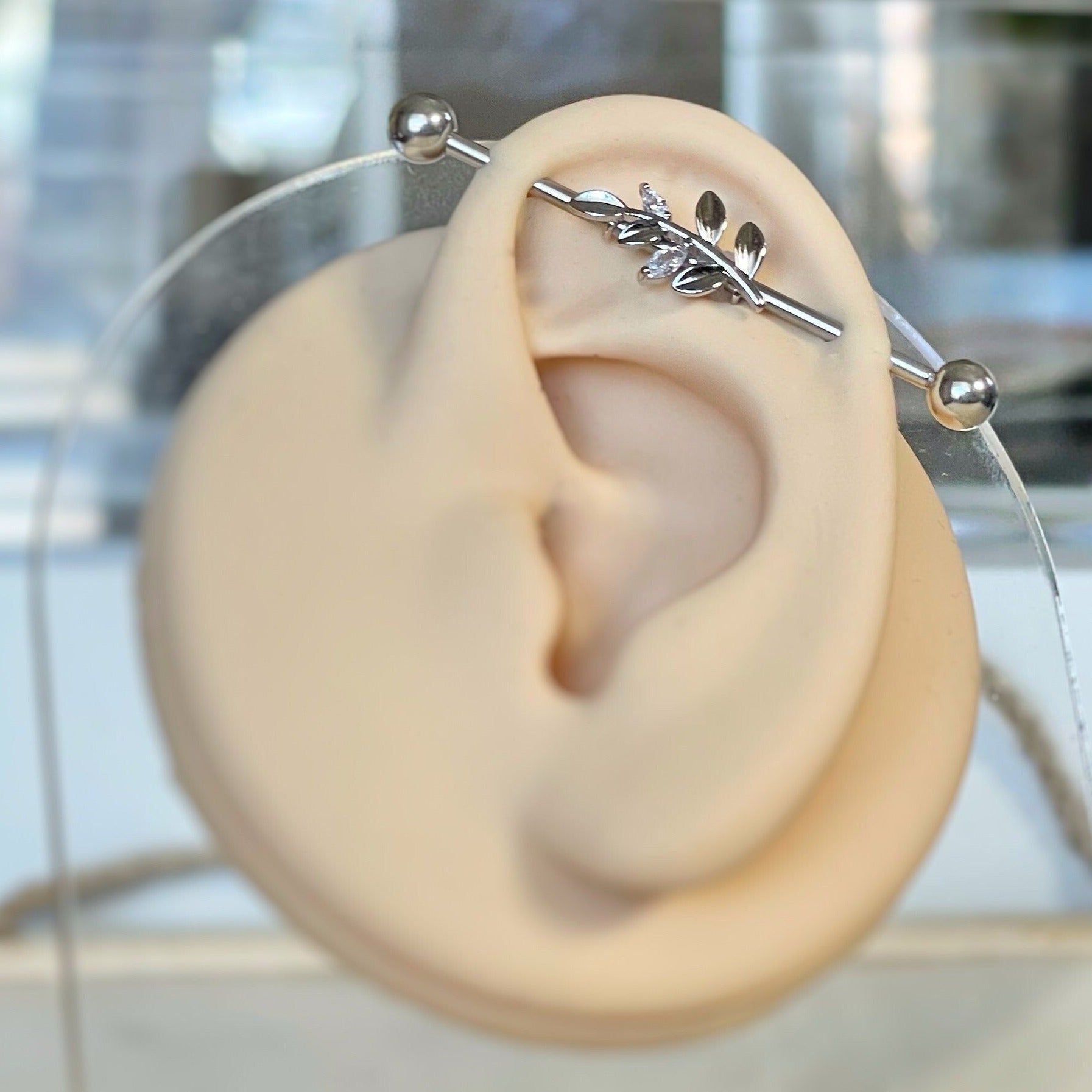 Aura Leaf Industrial Piercing-Industrial Barbell-Elara Body Jewelry