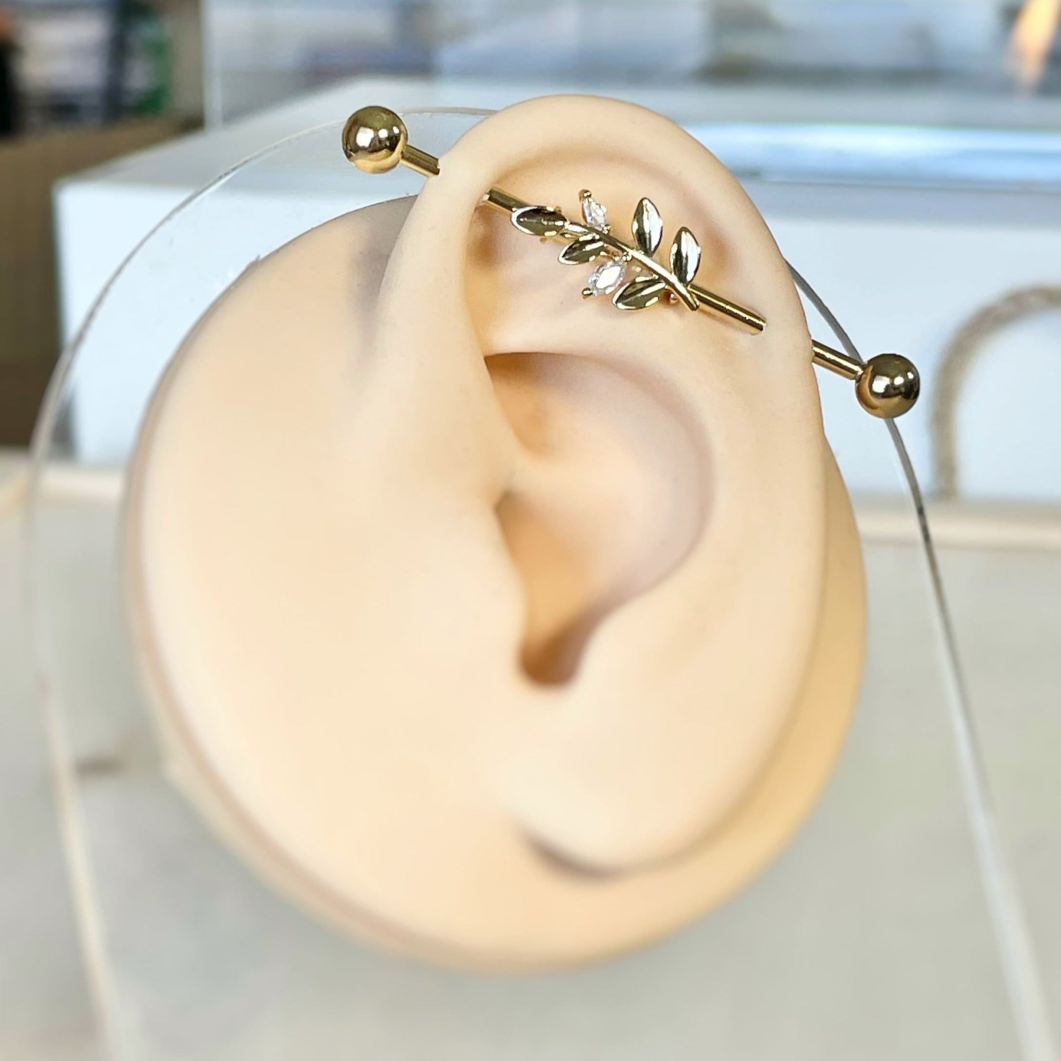 Aura Leaf Industrial Piercing-Industrial Barbell-Elara Body Jewelry