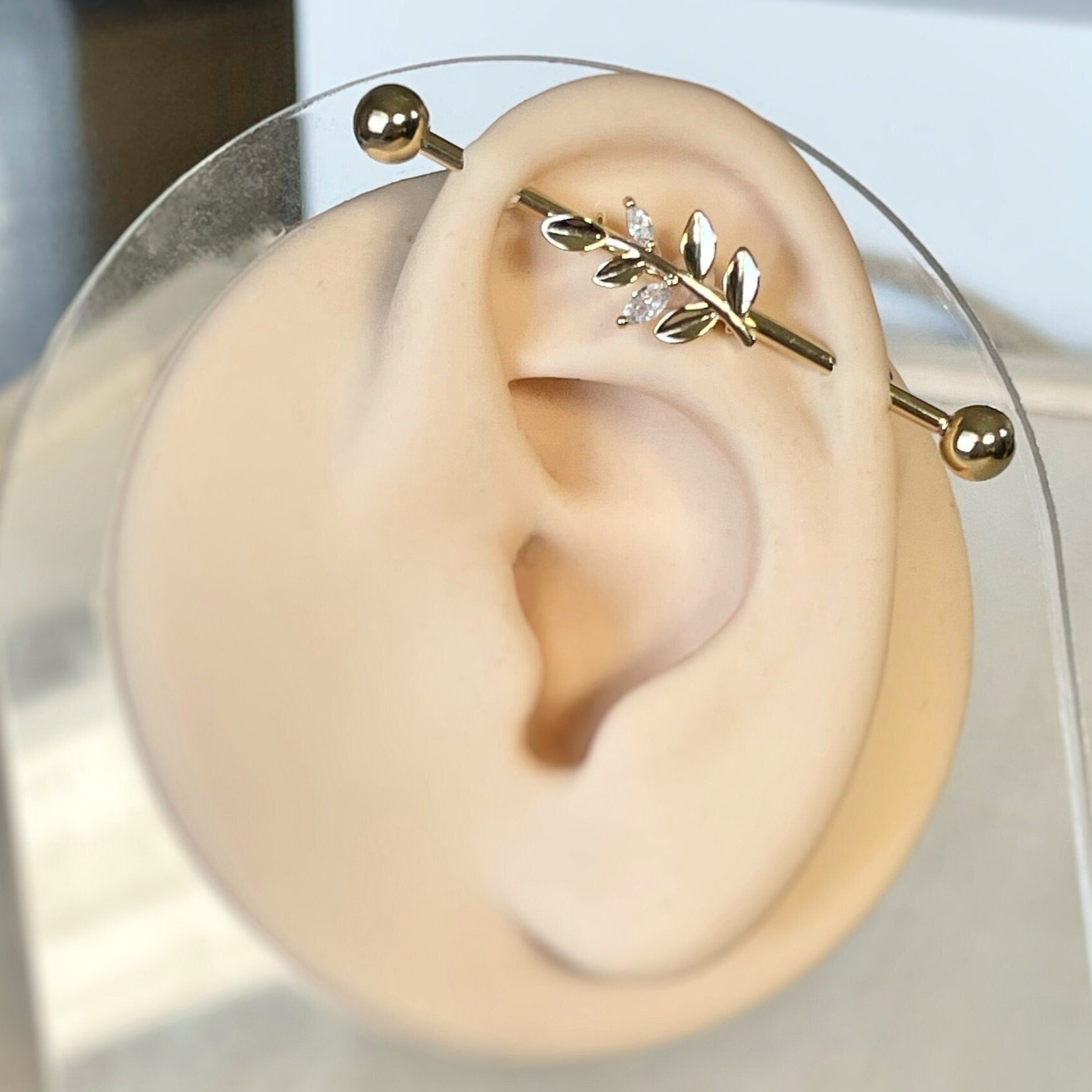 Aura Leaf Industrial Piercing-Industrial Barbell-Elara Body Jewelry