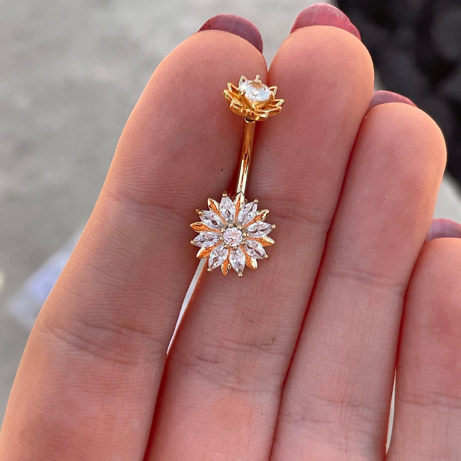 Auralis Petal Belly Button Ring-Belly Button Rings-Elara Body Jewelry