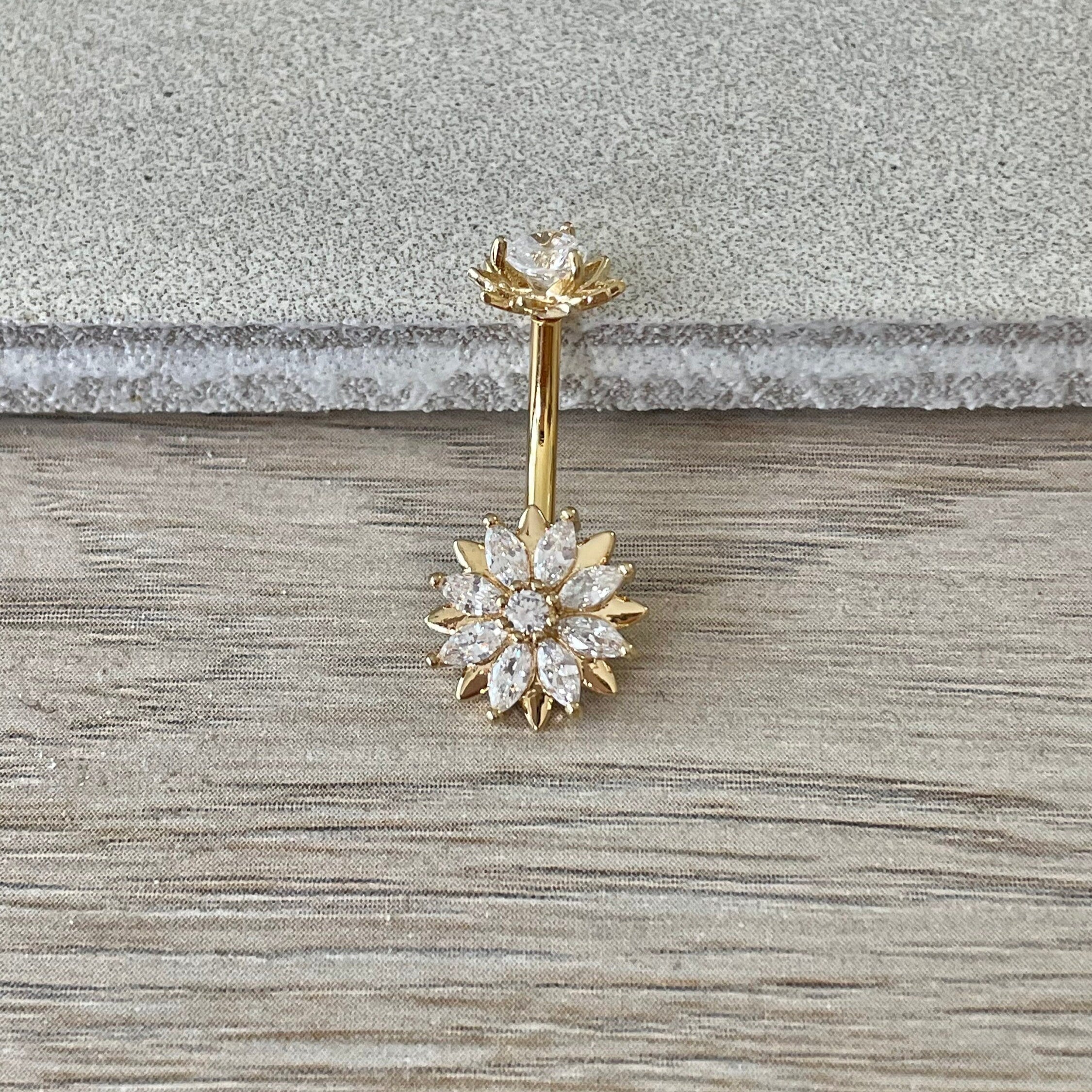 Auralis Petal Belly Button Ring-Belly Button Rings-Elara Body Jewelry