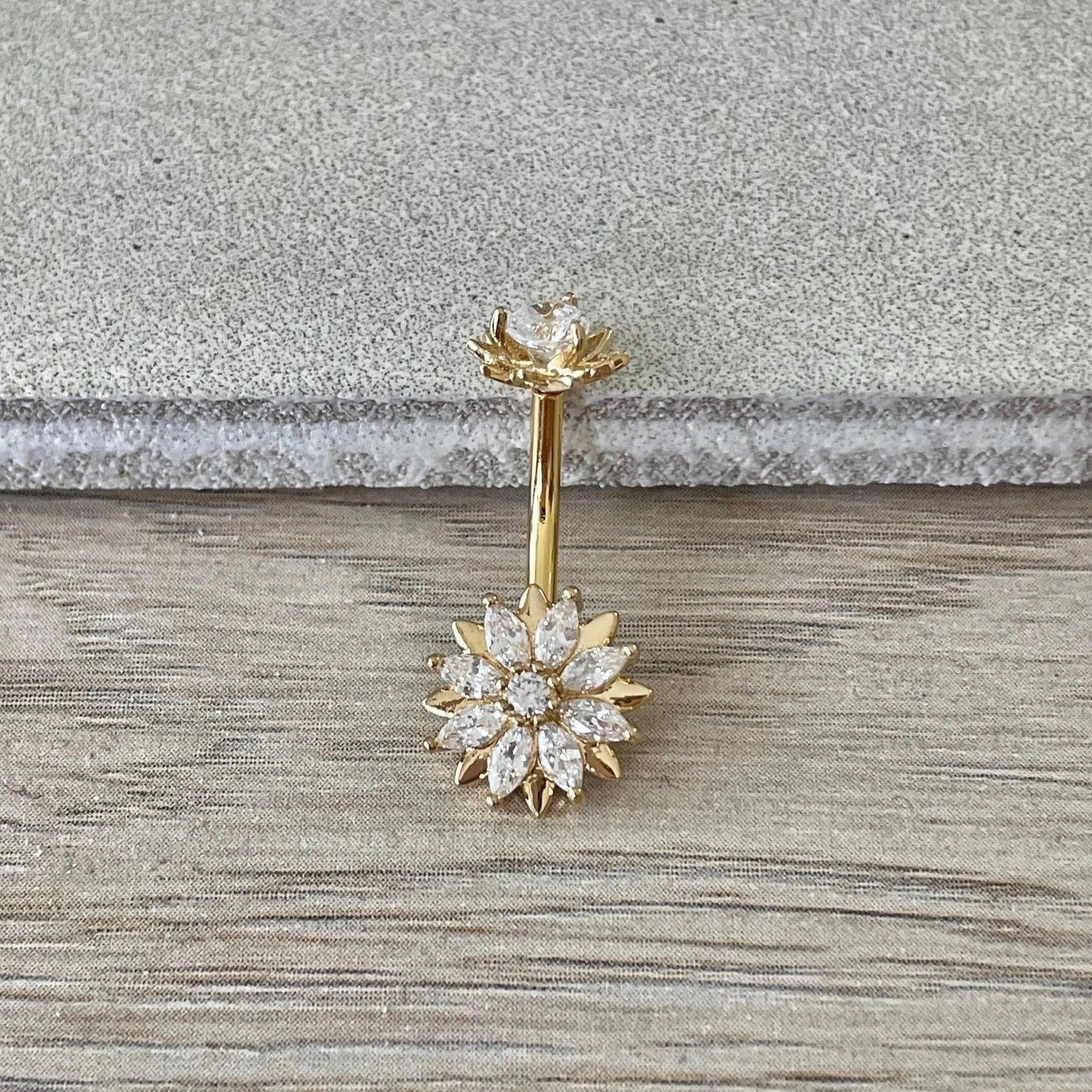 Auralis Petal Belly Button Ring-Belly Button Rings-Gold-Elara Body Jewelry