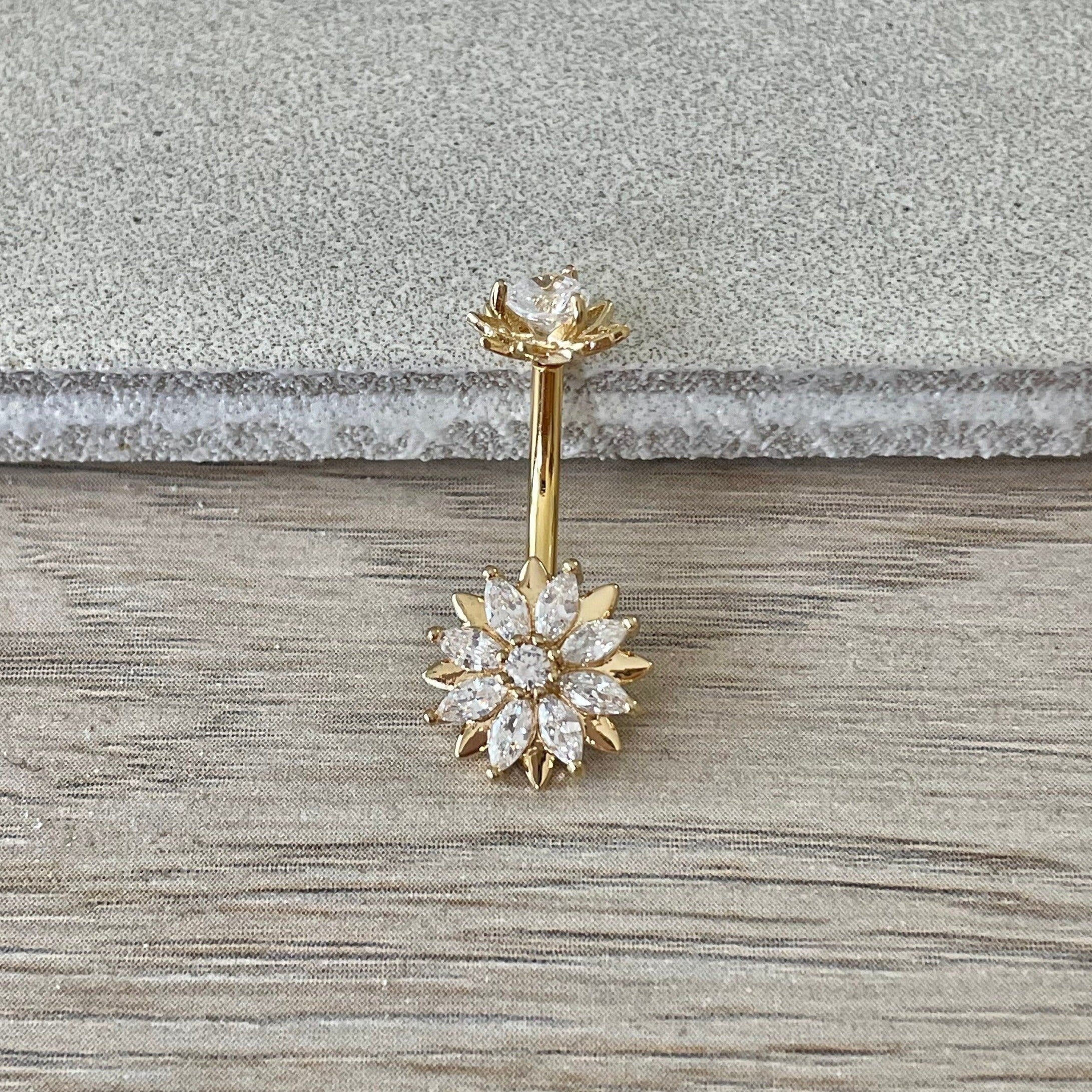 Auralis Petal Belly Button Ring-Belly Button Rings-Gold-Elara Body Jewelry