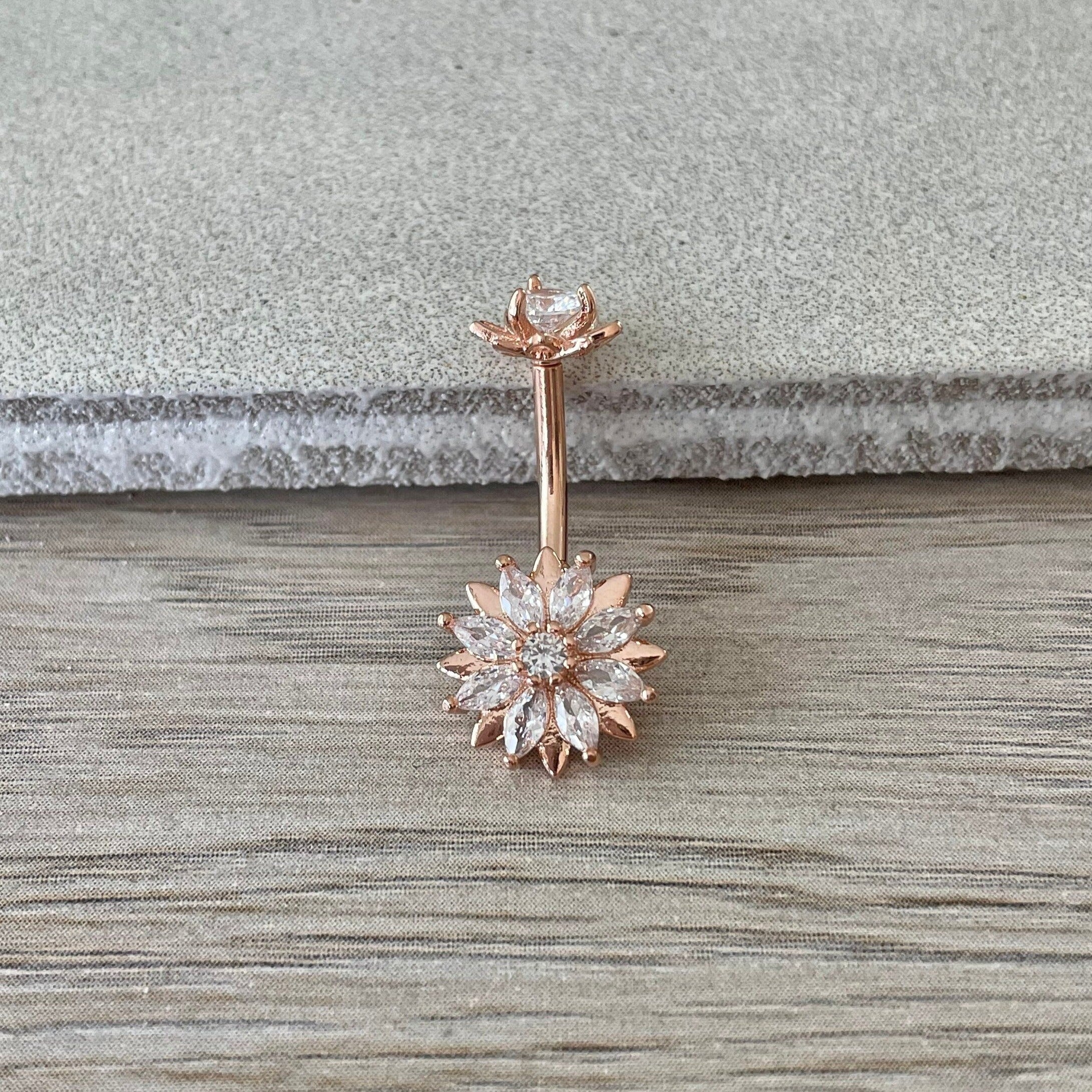 Auralis Petal Belly Button Ring-Belly Button Rings-Rose gold-Elara Body Jewelry