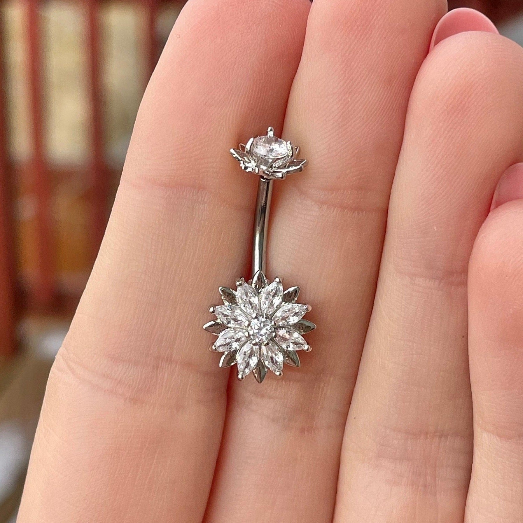 Auralis Petal Belly Button Ring-Belly Button Rings-Silver-Elara Body Jewelry