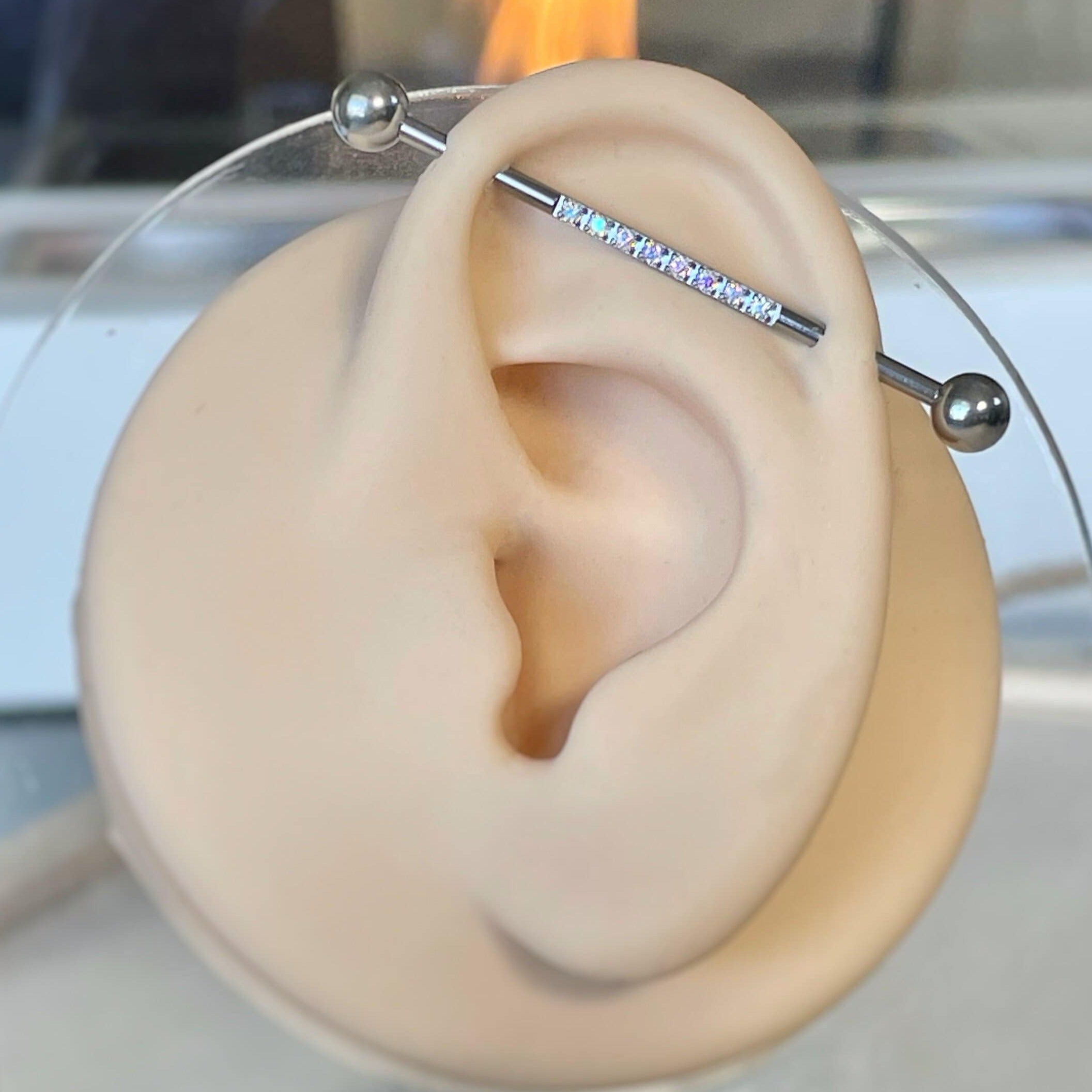 Aurora Halo Industrial Piercing-Industrial Barbell-Silver/Aurora CZs-Elara Body Jewelry