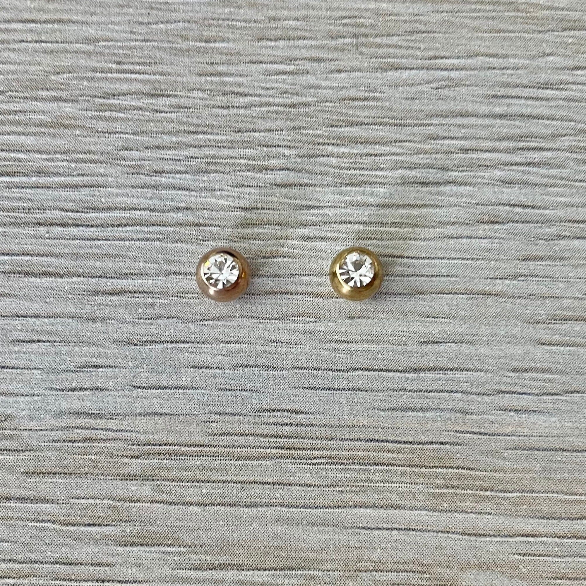 Belly Button Ring w/ CZ Screwball (14G | 5mm | Surgical Steel | Rose Gold or Gold)-Belly Button Rings-Elara Body Jewelry