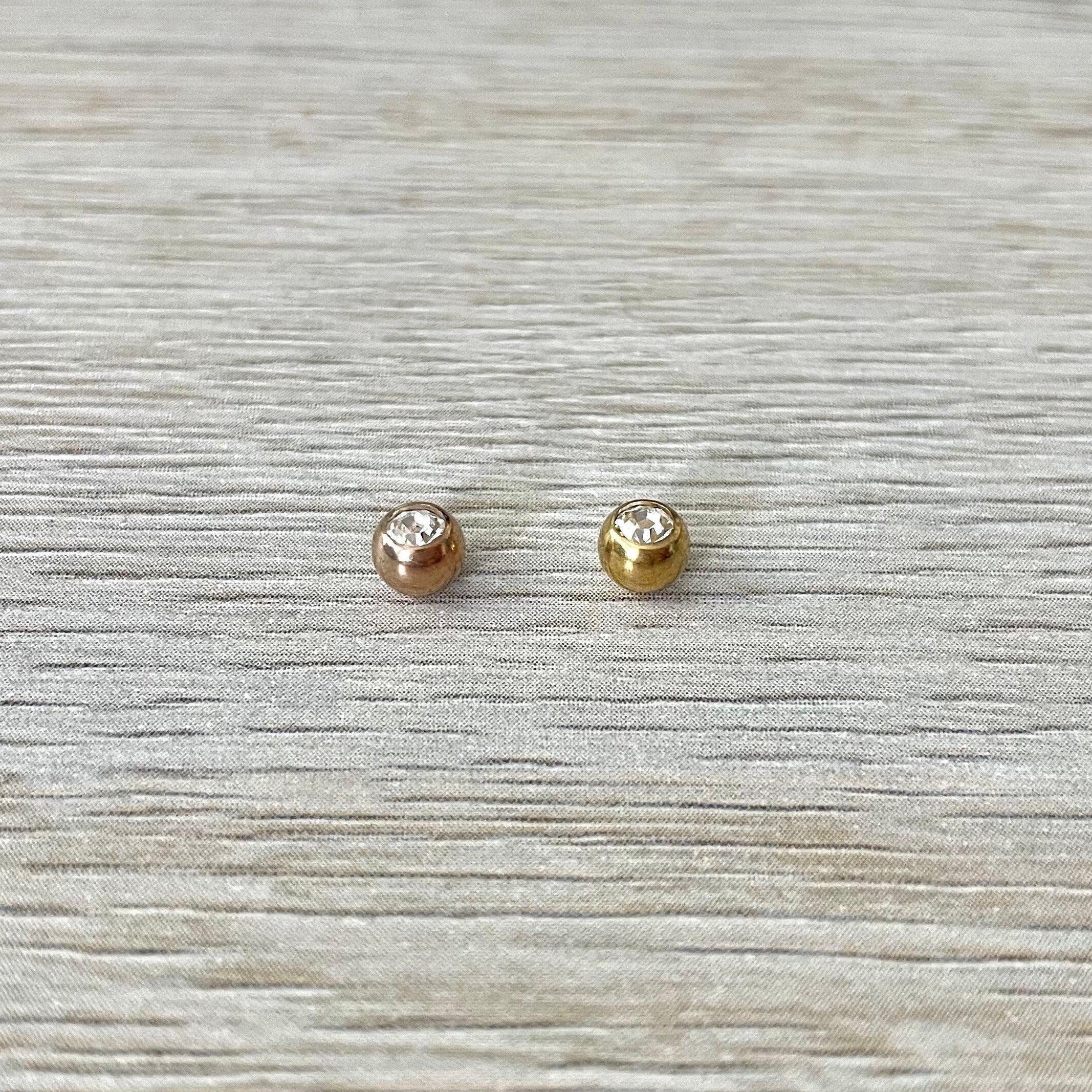 Belly Button Ring w/ CZ Screwball (14G | 5mm | Surgical Steel | Rose Gold or Gold)-Belly Button Rings-Elara Body Jewelry