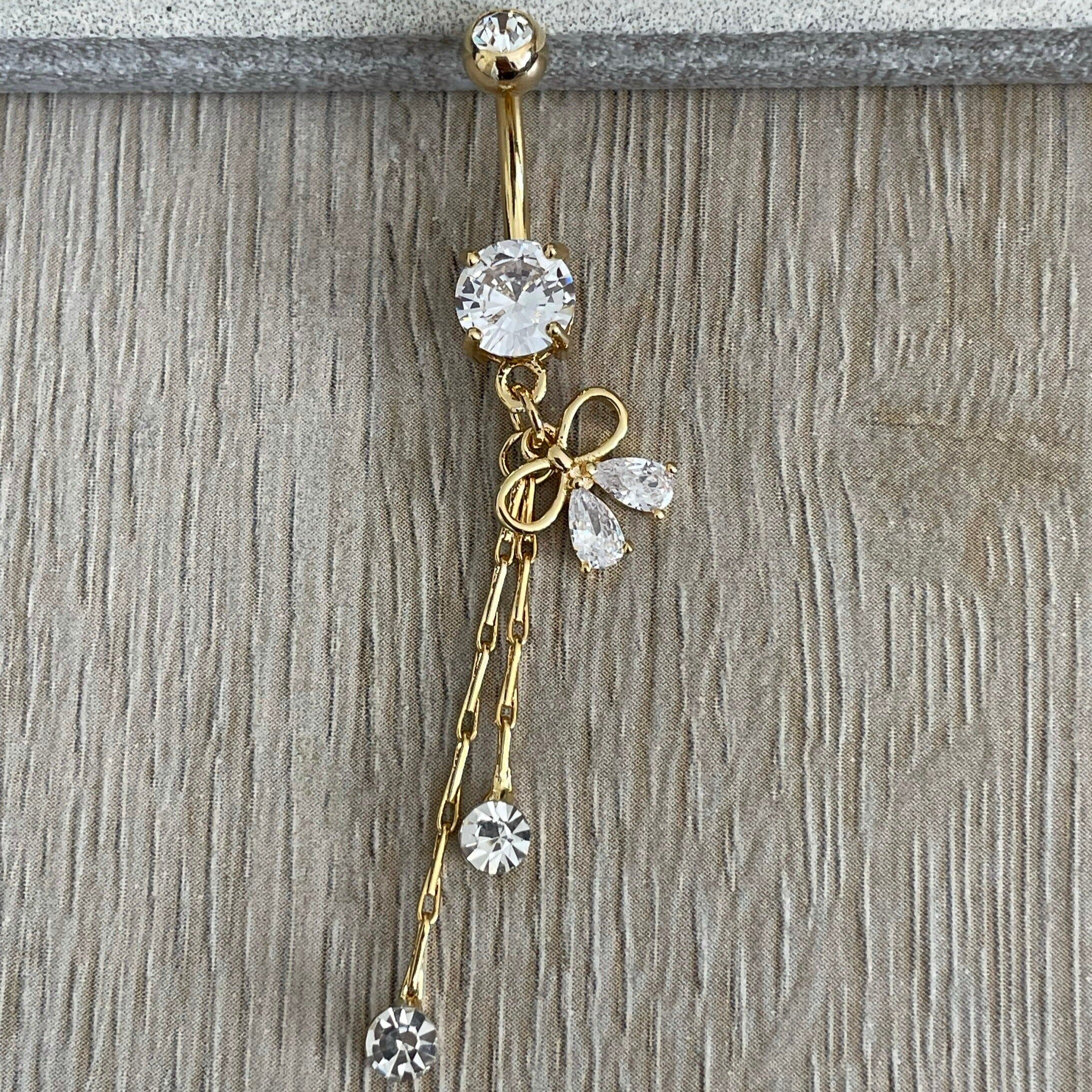 Brillaire Bow Belly Button Ring-Belly Button Rings-Elara Body Jewelry