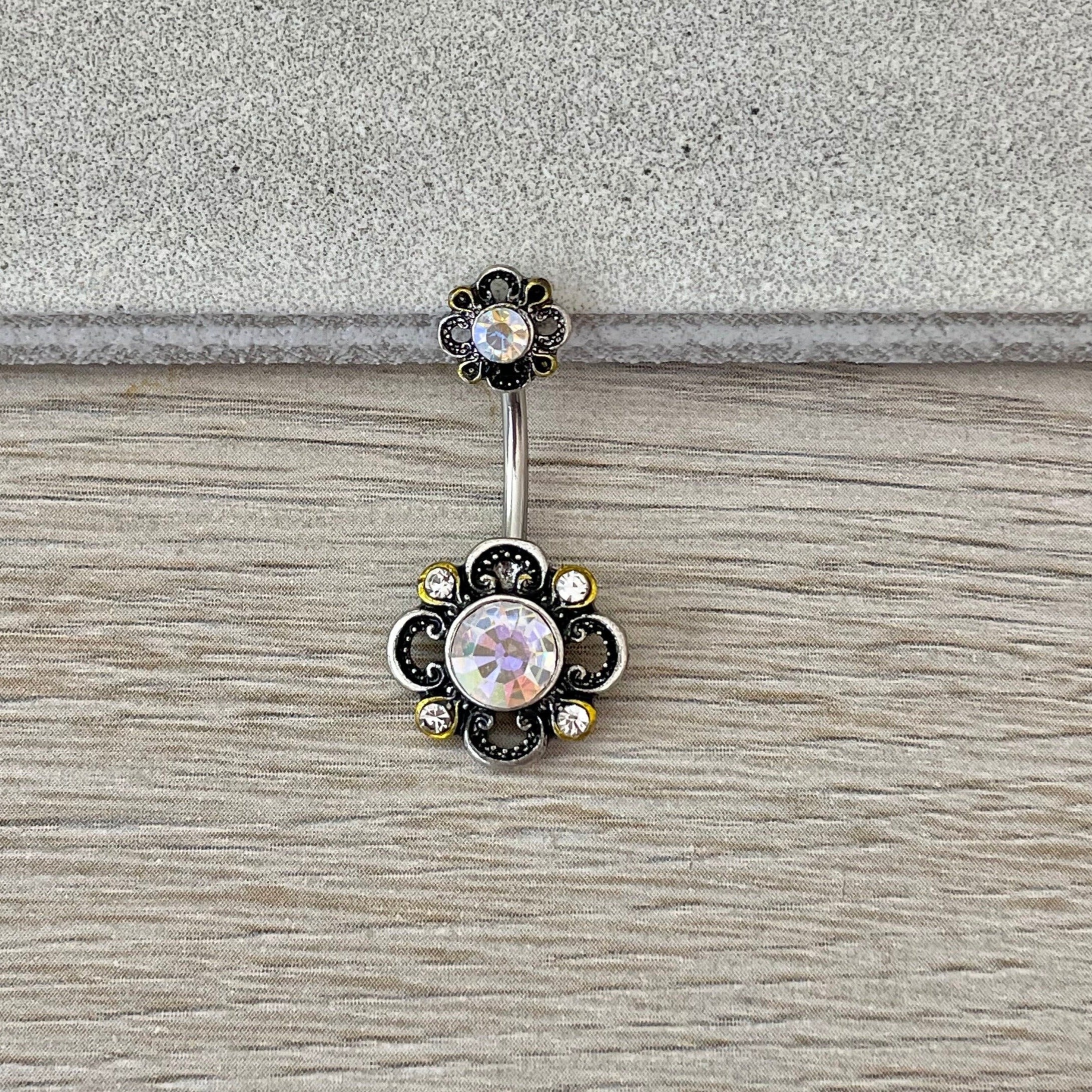 Camelia Noire Belly Button Ring-Belly Button Rings-Elara Body Jewelry