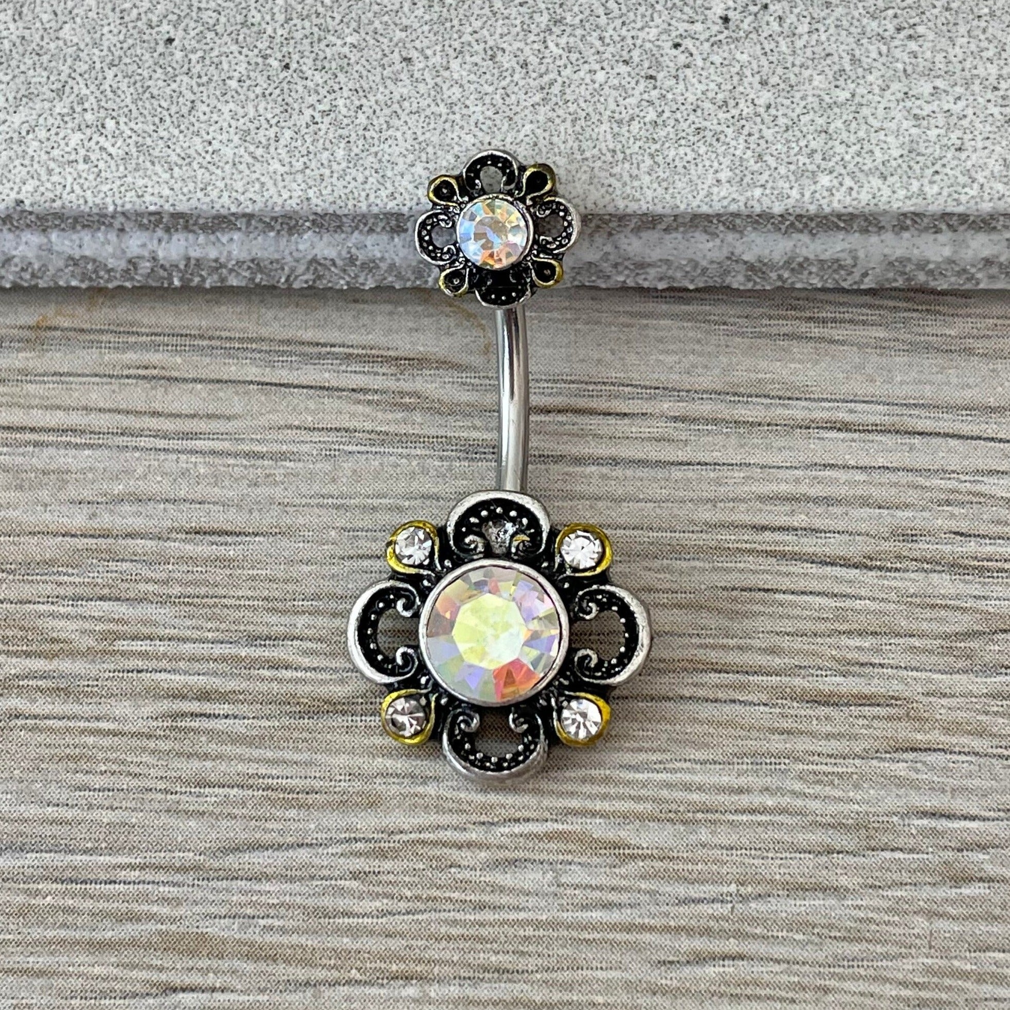 Camelia Noire Belly Button Ring-Belly Button Rings-Elara Body Jewelry