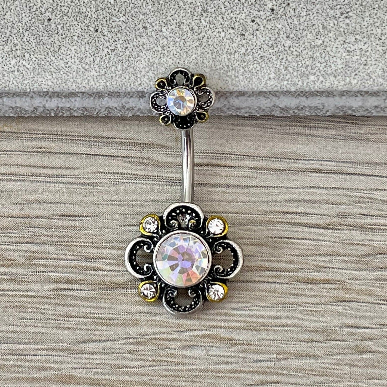 Camelia Noire Belly Button Ring-Belly Button Rings-Elara Body Jewelry