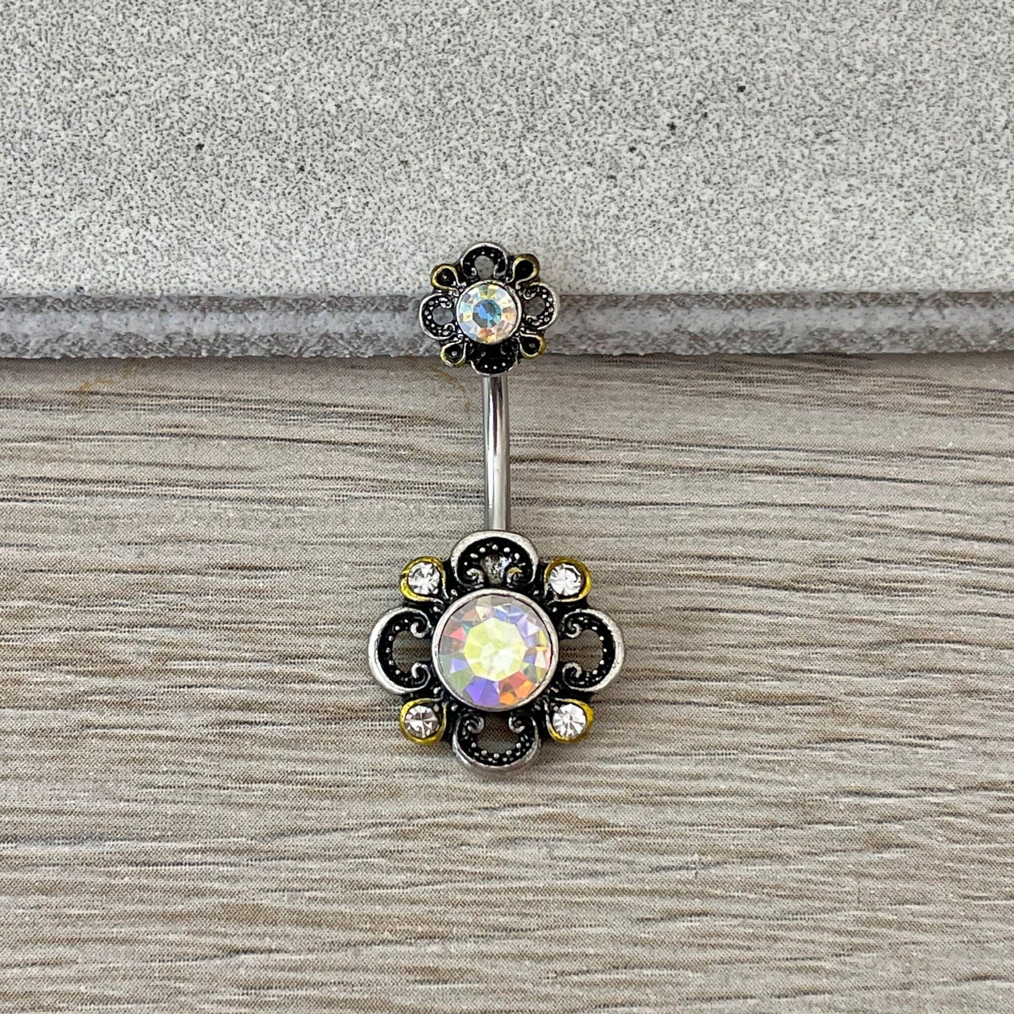 Camelia Noire Belly Button Ring-Belly Button Rings-Elara Body Jewelry