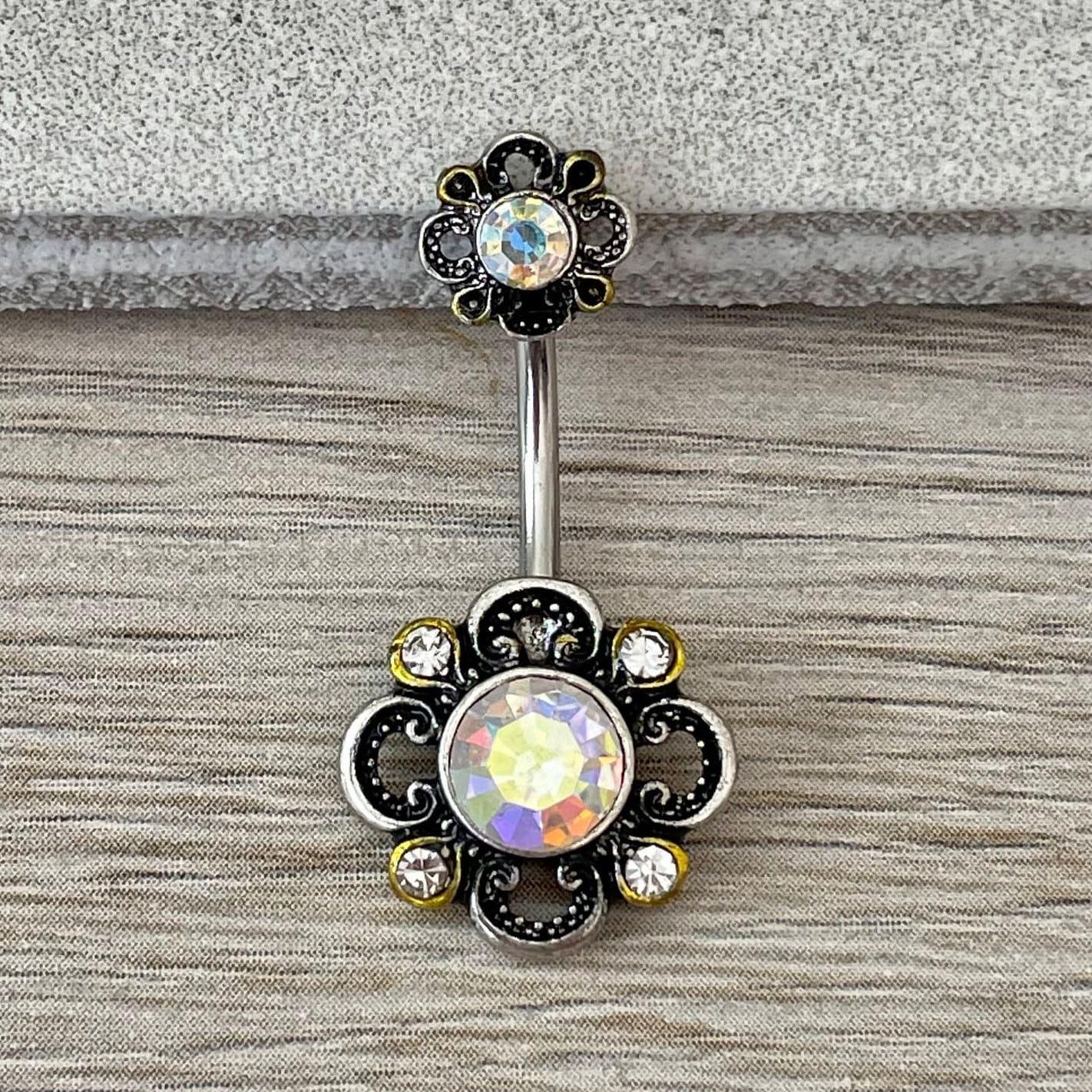 Camelia Noire Belly Button Ring-Belly Button Rings-Elara Body Jewelry
