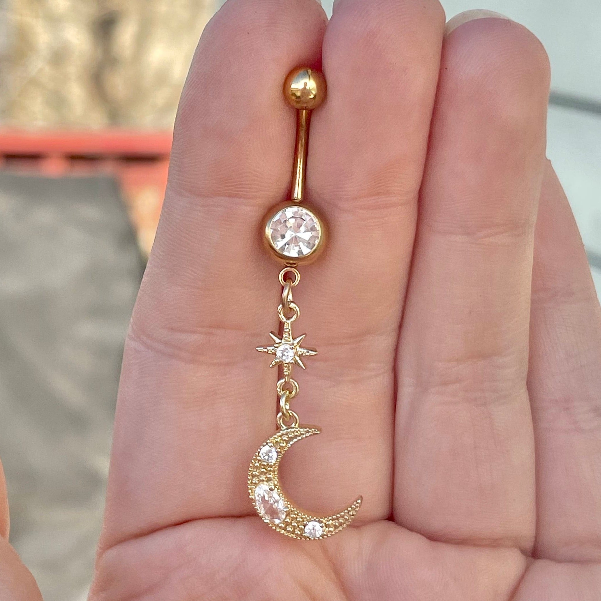 Celestial Drift Belly Button Ring-Belly Button Rings-Gold-Elara Body Jewelry