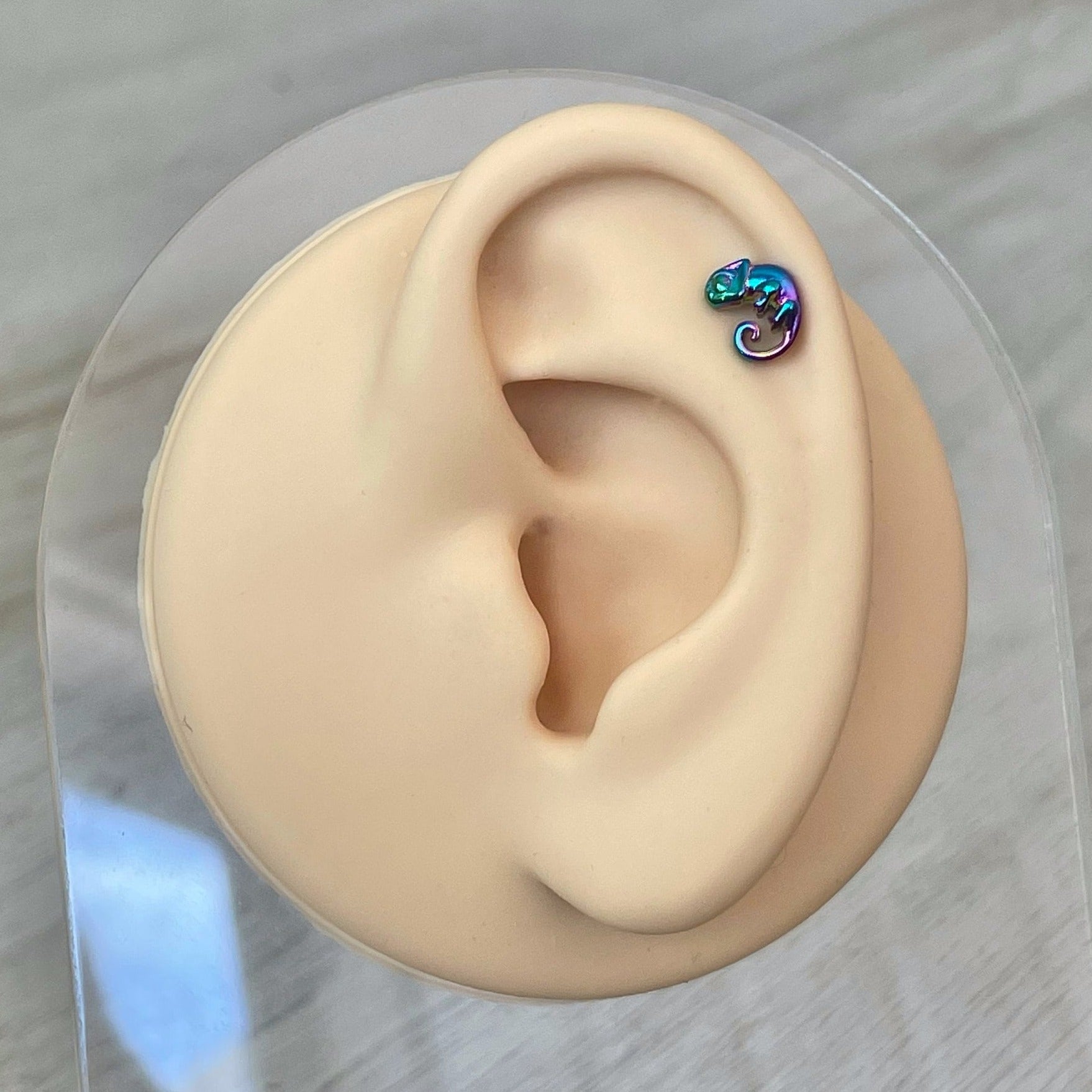 Chameleon Stud Piercing-Cartilage Earring-Rainbow-Elara Body Jewelry