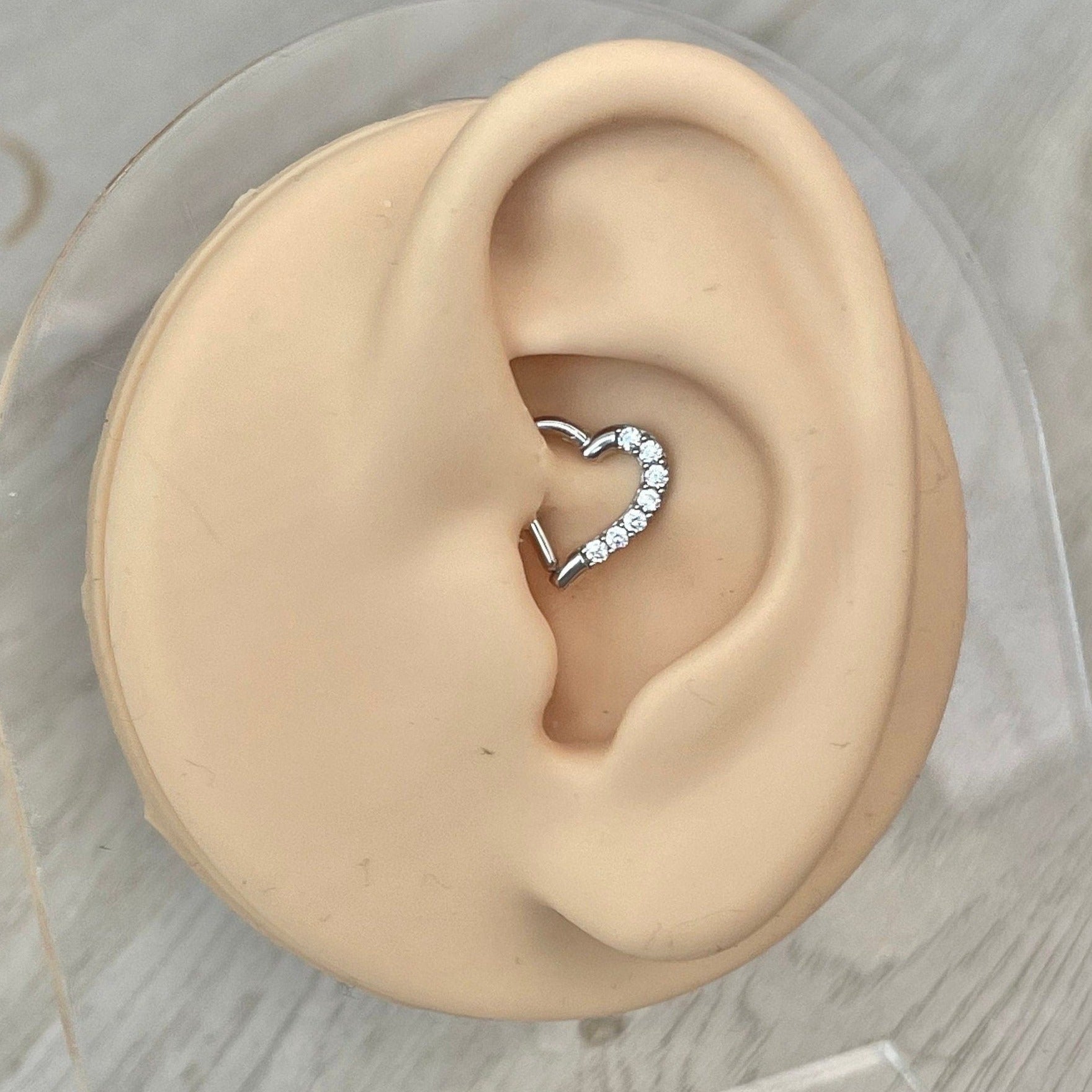 Cielea Heart Daith Earring-Daith Earring-White Gold-Left Ear-Elara Body Jewelry