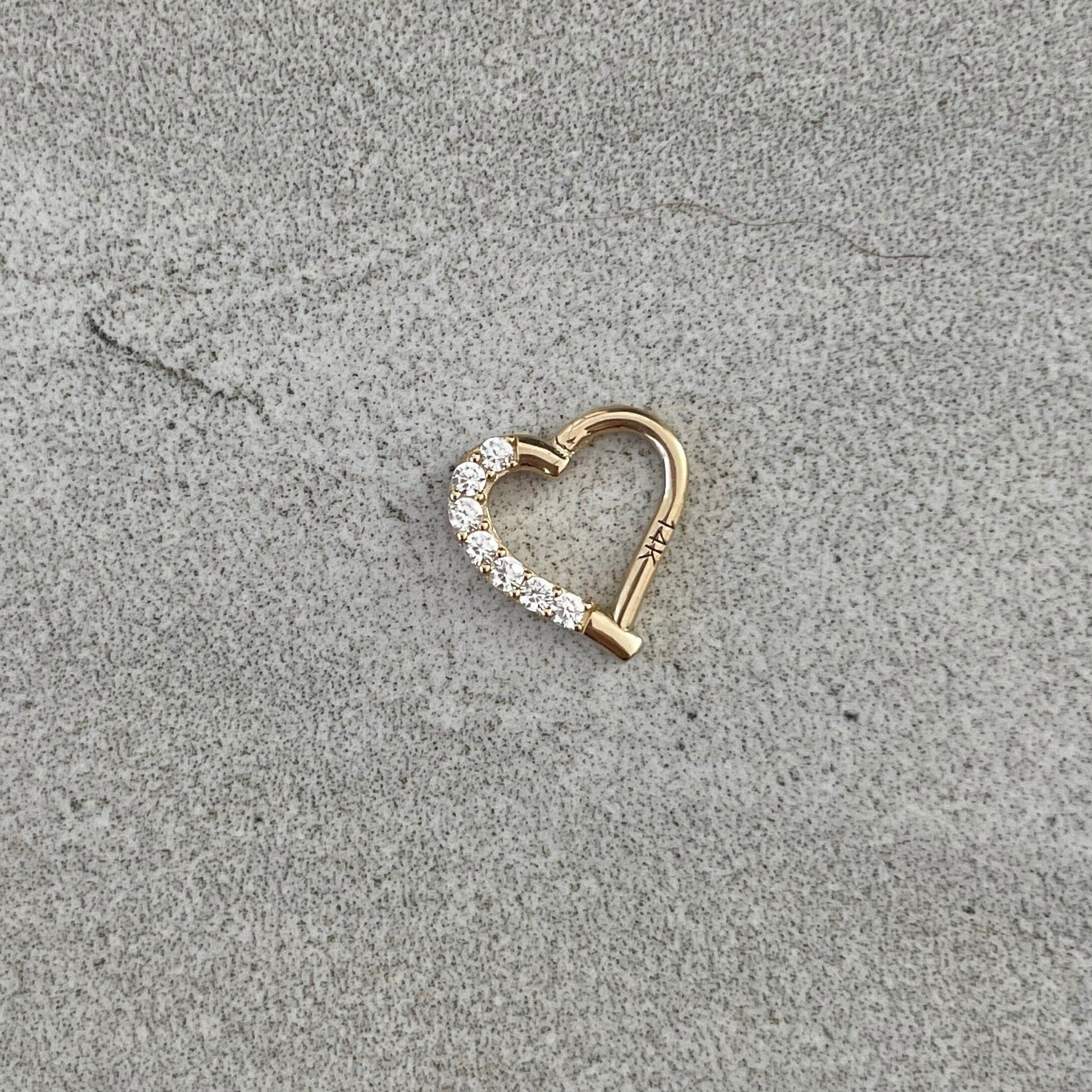 Cielea Heart Daith Earring-Daith Earring-Yellow Gold-Left Ear-Elara Body Jewelry