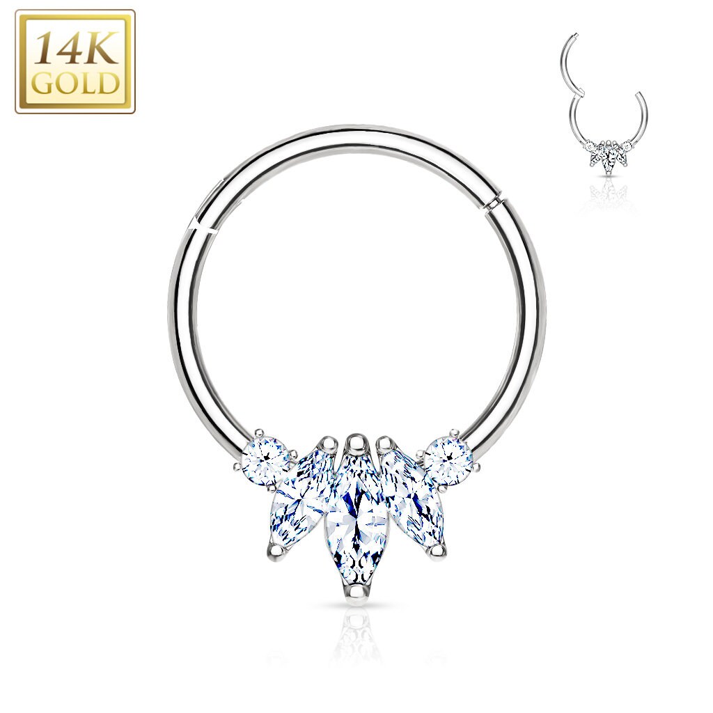Crystal Dewline Daith Earring-Septum Ring-6mm Diameter-White Gold-Elara Body Jewelry