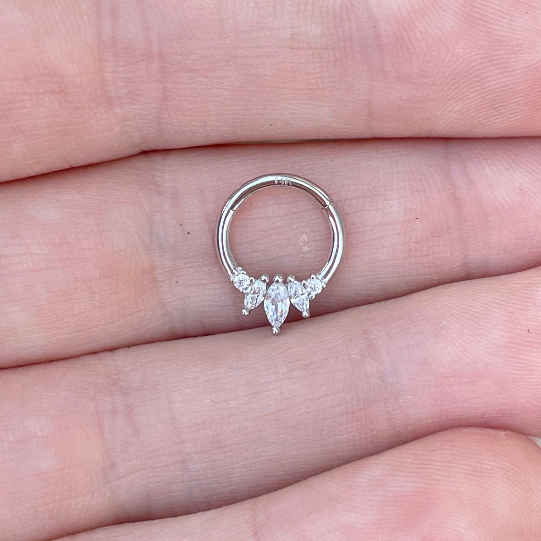 Crystal Dewline Daith Earring-Daith Earring-6mm Diameter-White Gold-Elara Body Jewelry