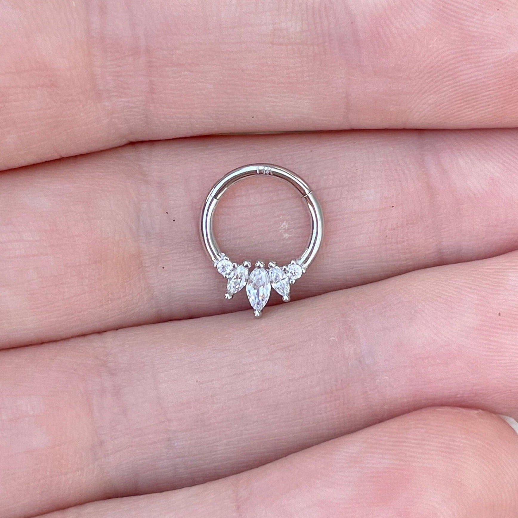 Crystal Dewline Daith Earring-Daith Earring-6mm Diameter-White Gold-Elara Body Jewelry