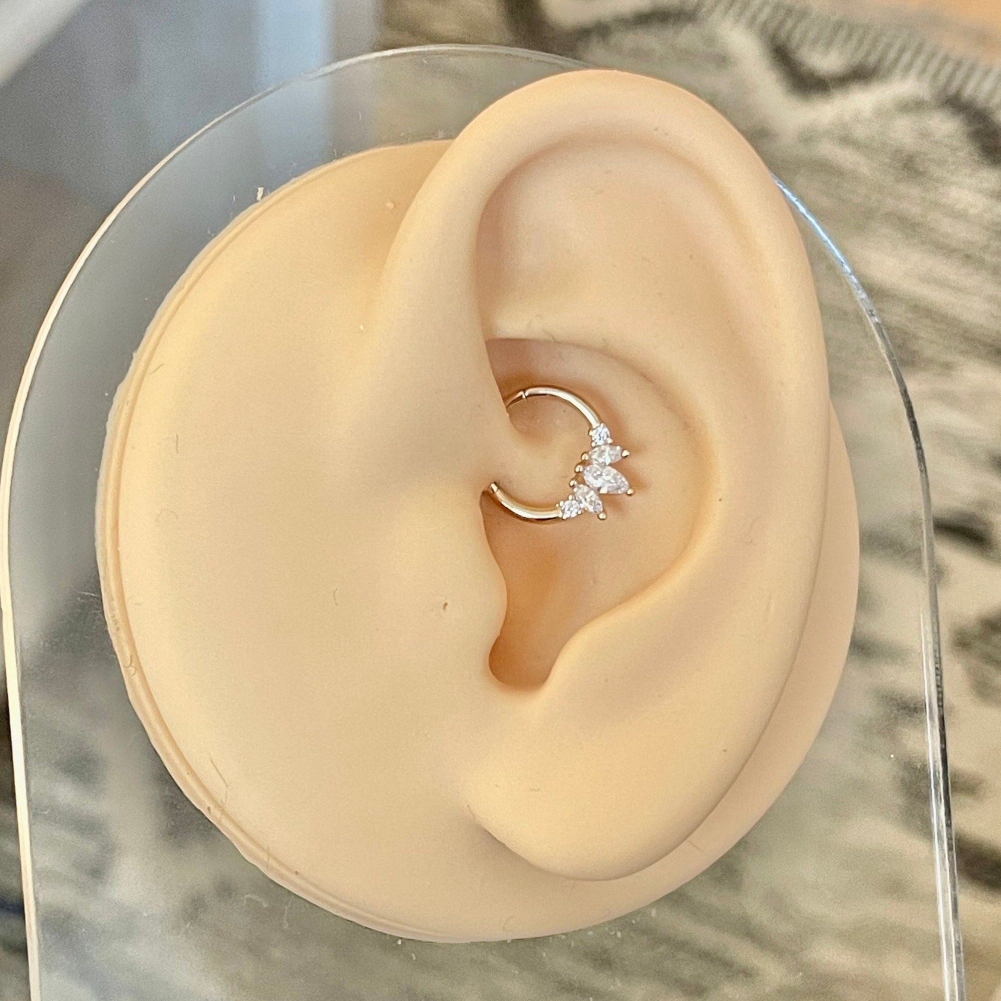 Crystal Dewline Daith Earring-Daith Earring-6mm Diameter-Yellow Gold-Elara Body Jewelry