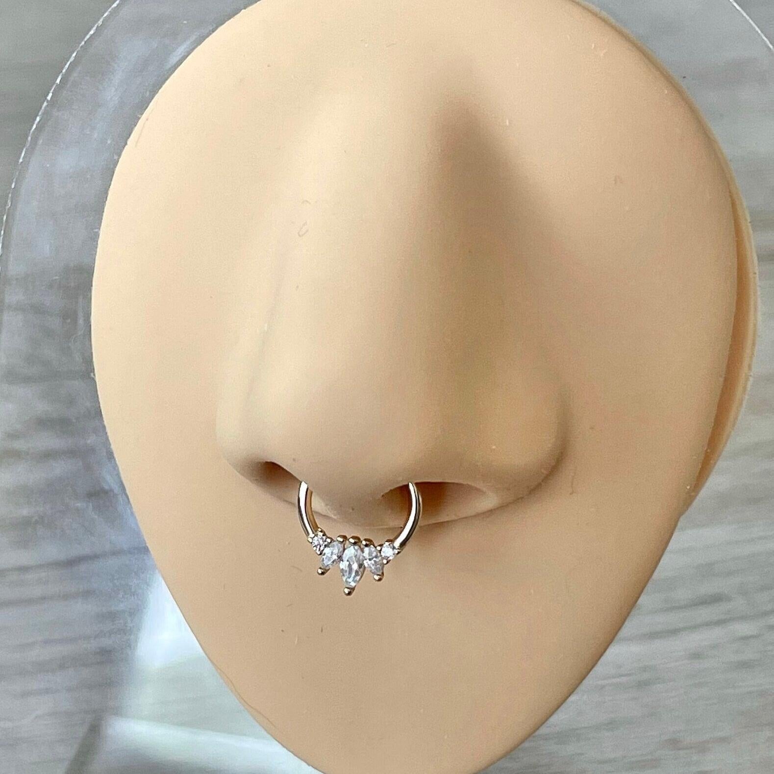 Crystal Dewline Daith Earring-Septum Ring-6mm Diameter-Yellow Gold-Elara Body Jewelry