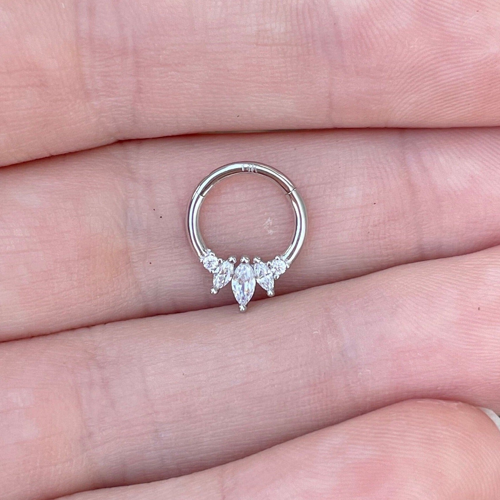 Crystal Dewline Septum Ring-Septum Ring-6mm Diameter-White Gold-Elara Body Jewelry