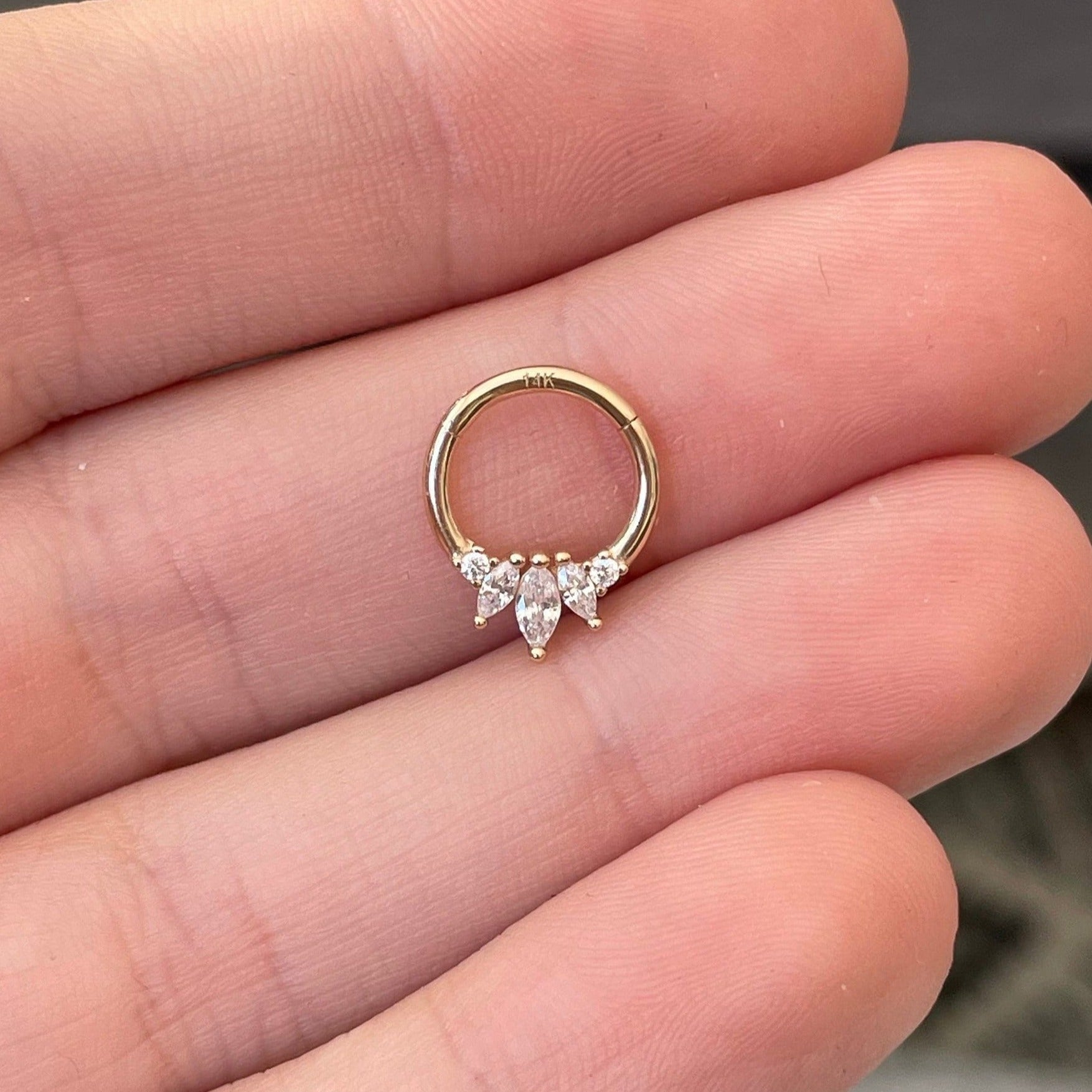 Crystal Dewline Septum Ring-Septum Ring-6mm Diameter-Yellow Gold-Elara Body Jewelry