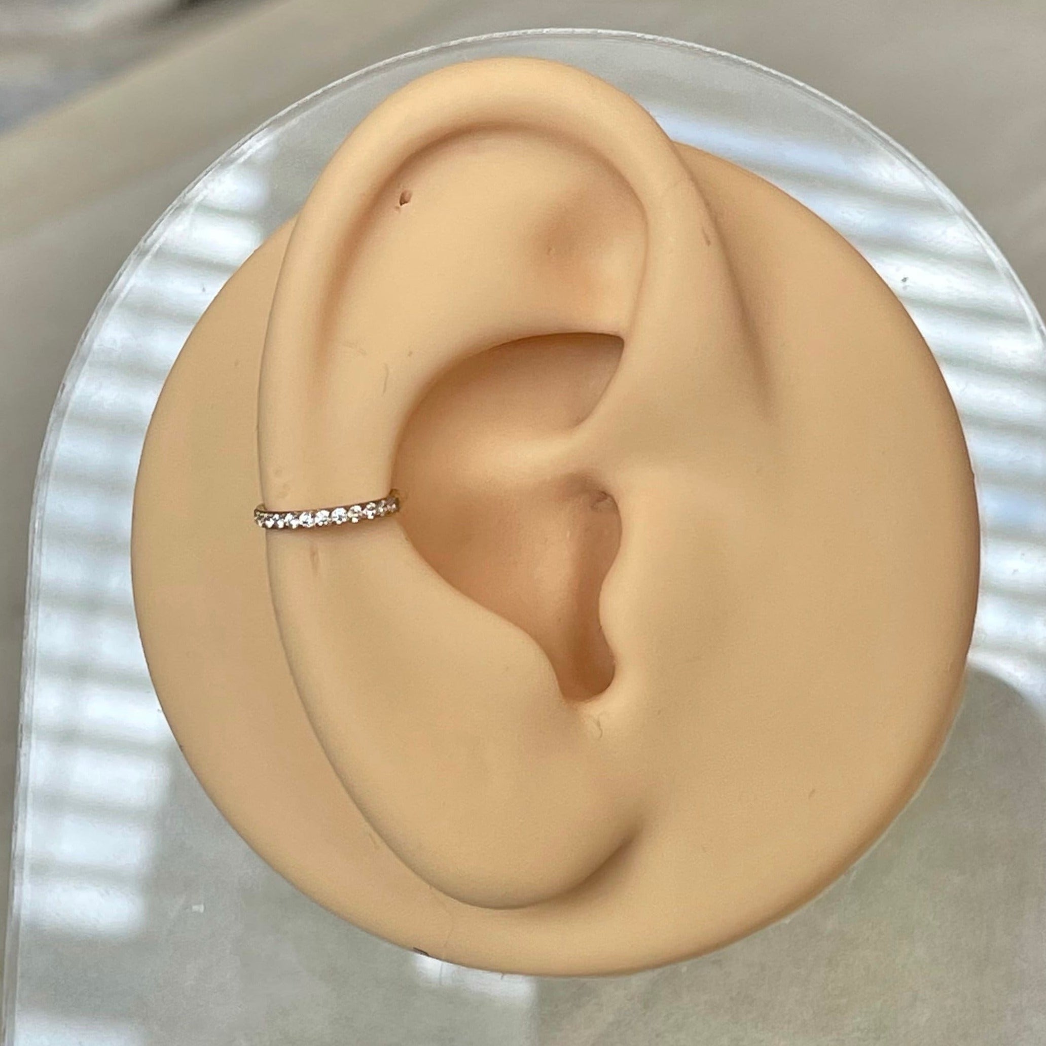 Crystal Halo Conch Earring-Segmented Hoop Clicker-Gold w/ Clear CZ-14G | 8mm-Elara Body Jewelry