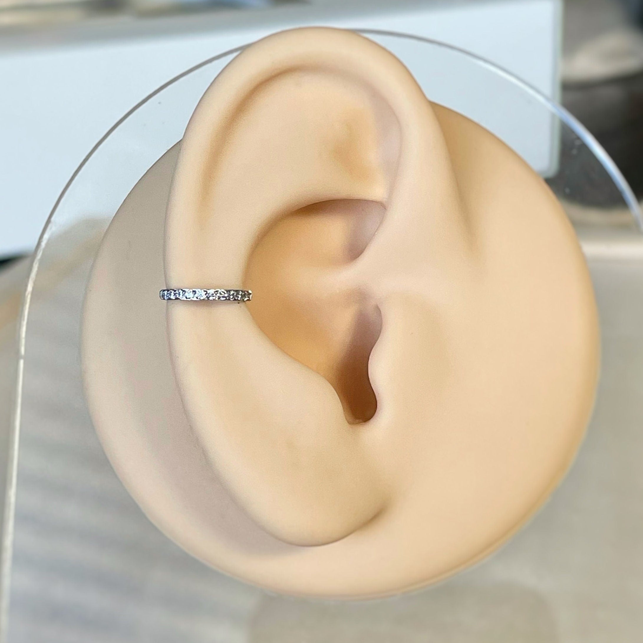 Crystal Halo Conch Earring-Segmented Hoop Clicker-Elara Body Jewelry