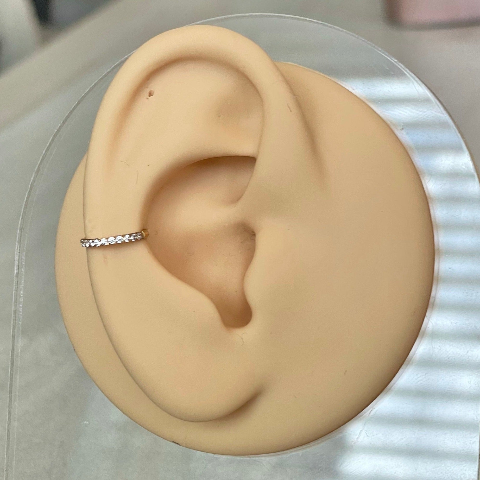 Crystal Halo Conch Earring-Segmented Hoop Clicker-Elara Body Jewelry