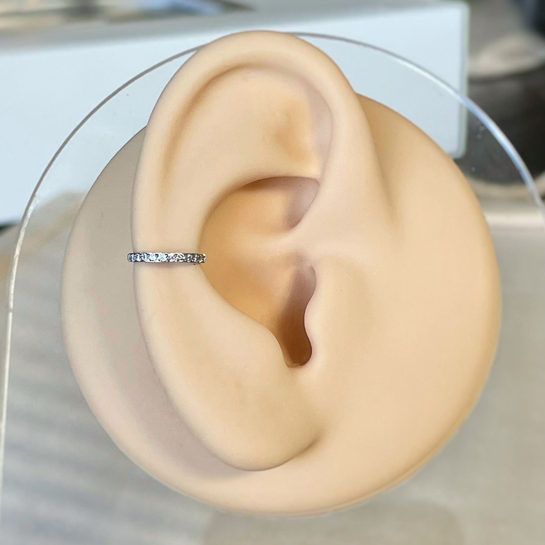 Crystal Halo Conch Earring-Segmented Hoop Clicker-Elara Body Jewelry