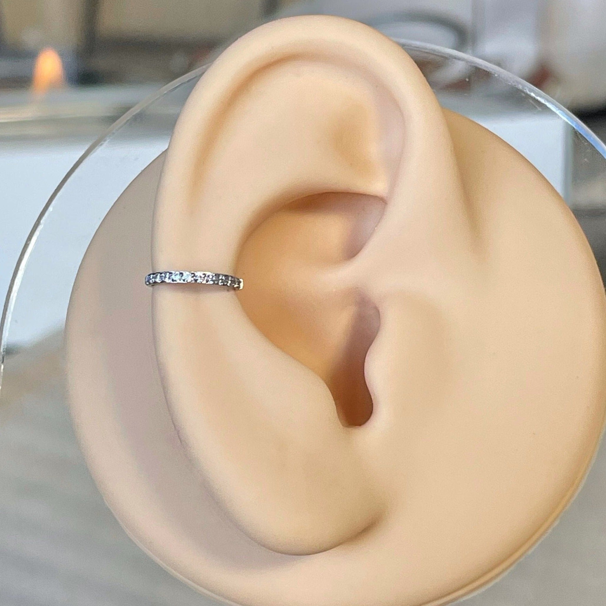 Crystal Halo Conch Earring-Segmented Hoop Clicker-Silver w/ Clear CZ-14G | 8mm-Elara Body Jewelry