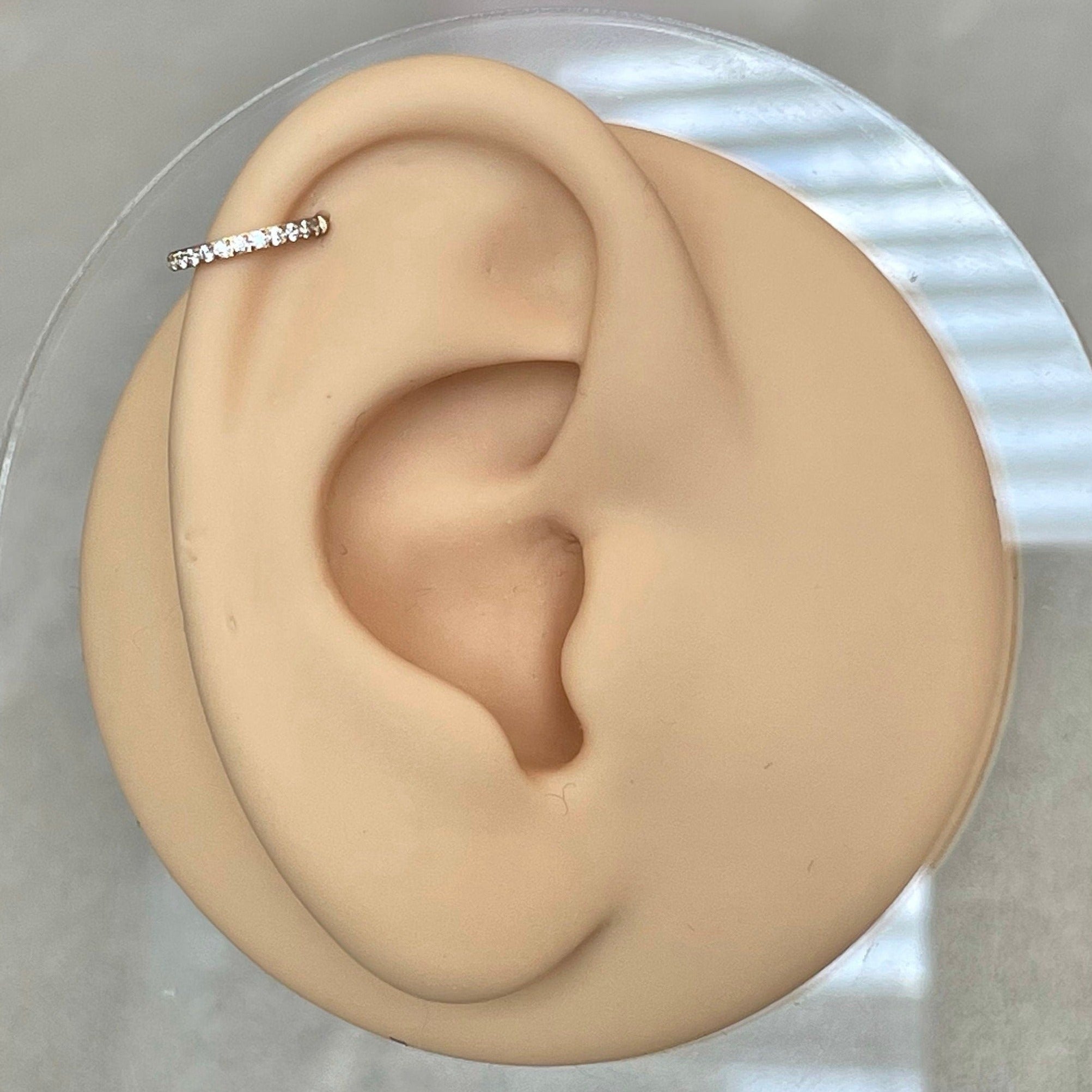 Crystal Halo Helix Earring-Cartilage Earring-Gold w/ Clear CZ-14G | 8mm-Elara Body Jewelry