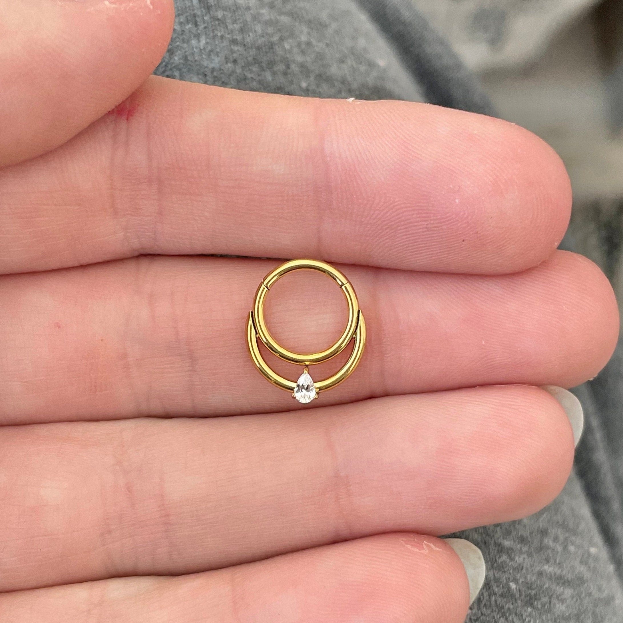 Crystalline Teardrop Daith Earring-Daith Earring-Elara Body Jewelry