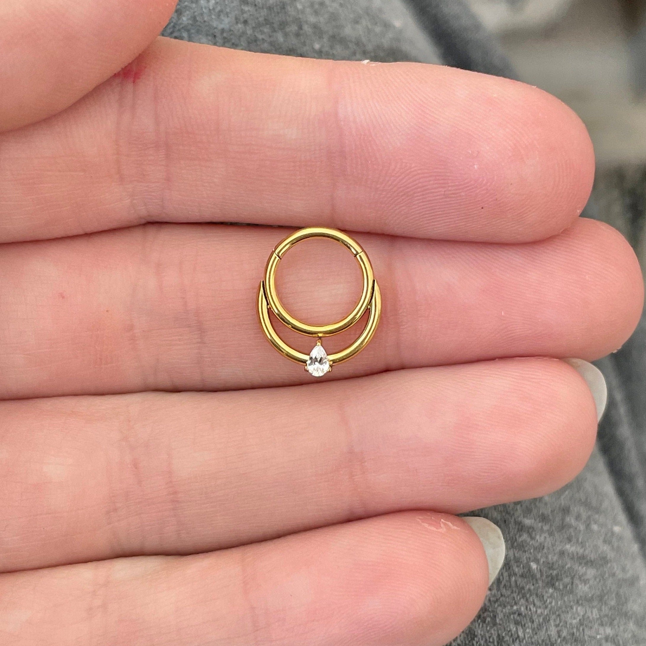 Crystalline Teardrop Daith Earring-Daith Earring-Gold-8mm Diameter-Elara Body Jewelry