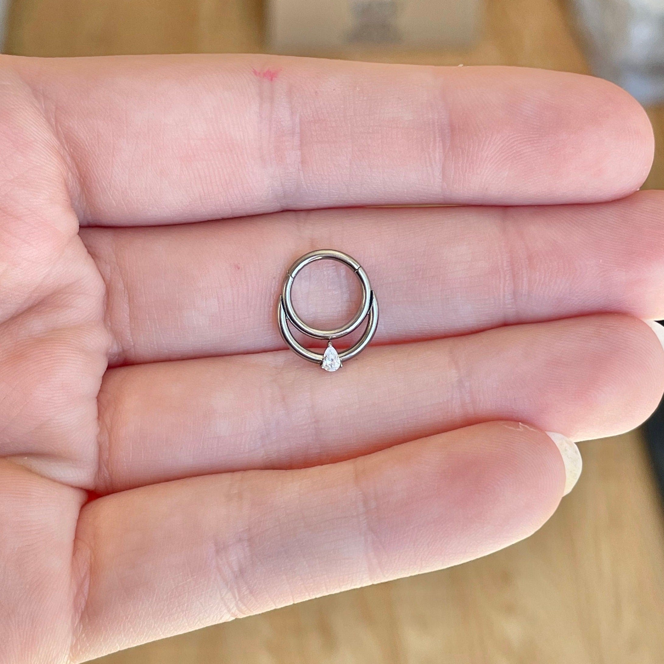 Crystalline Teardrop Daith Earring-Daith Earring-Elara Body Jewelry