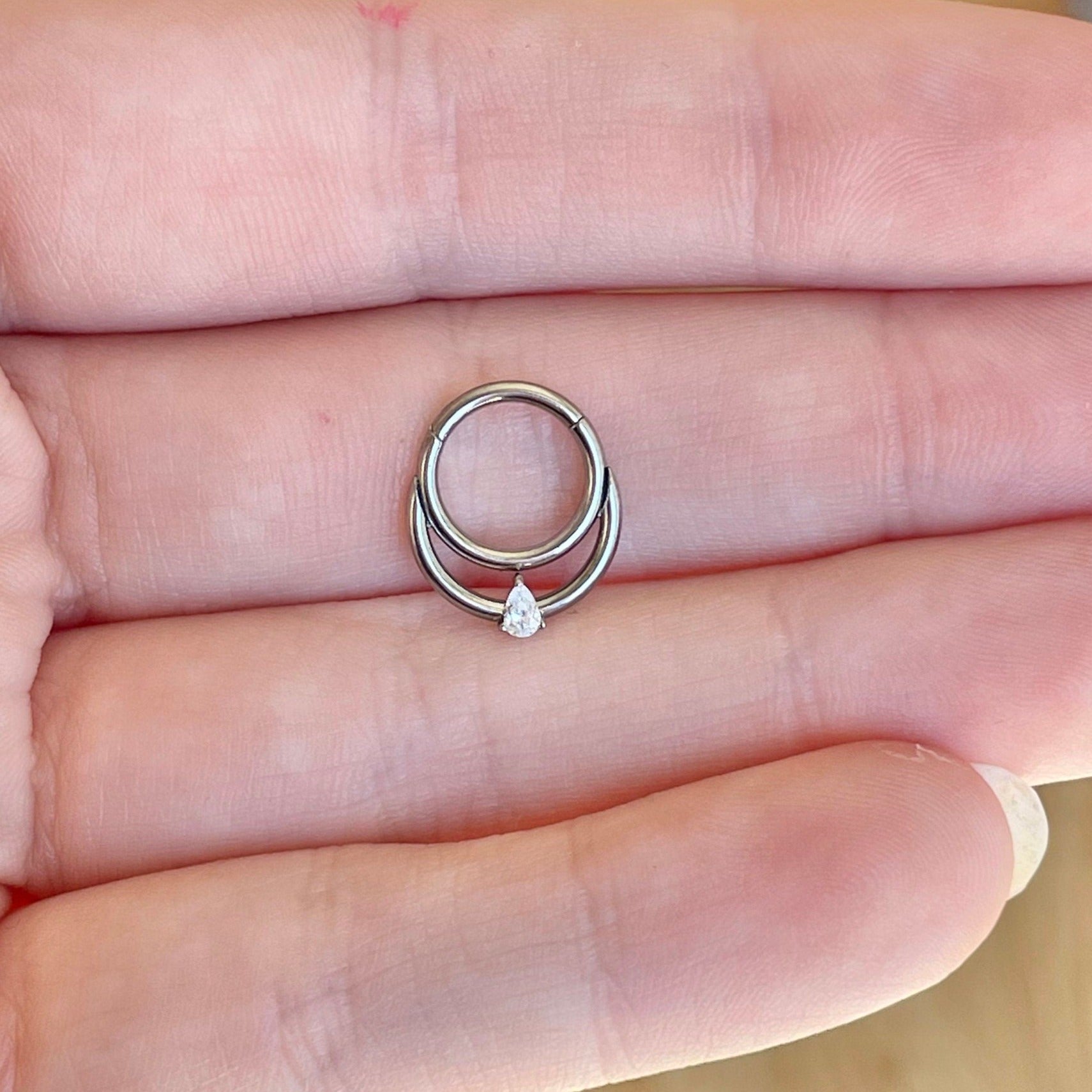 Crystalline Teardrop Daith Earring-Daith Earring-Silver-8mm Diameter-Elara Body Jewelry